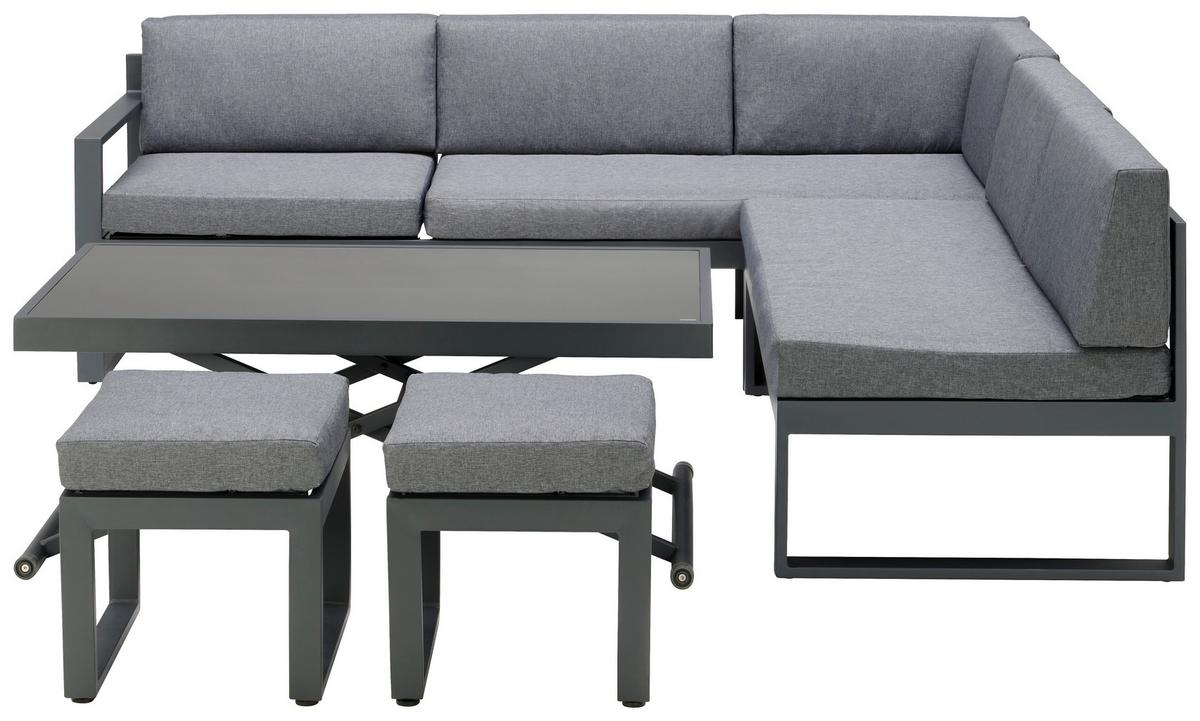 Lounge Garnitura Rio 2, Črna, Antracit, 5-Delni Set - temno siva/črna, Moderno, kovina/steklo (214/130cm) - Beldano