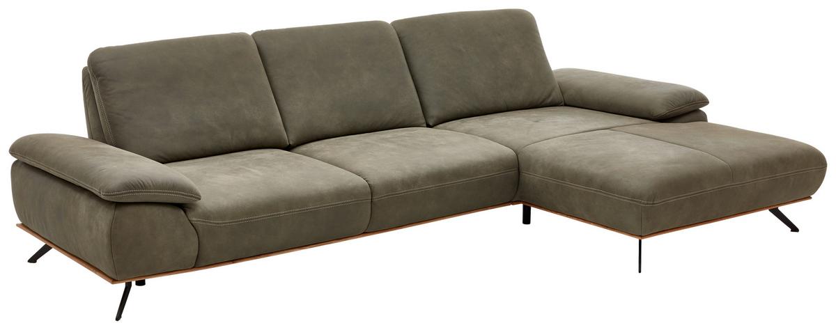 Wohnlandschaft Erling in Leder Olive - Beige/Schwarz, MODERN, Leder/Metall (322/89/187cm) - Premium Living