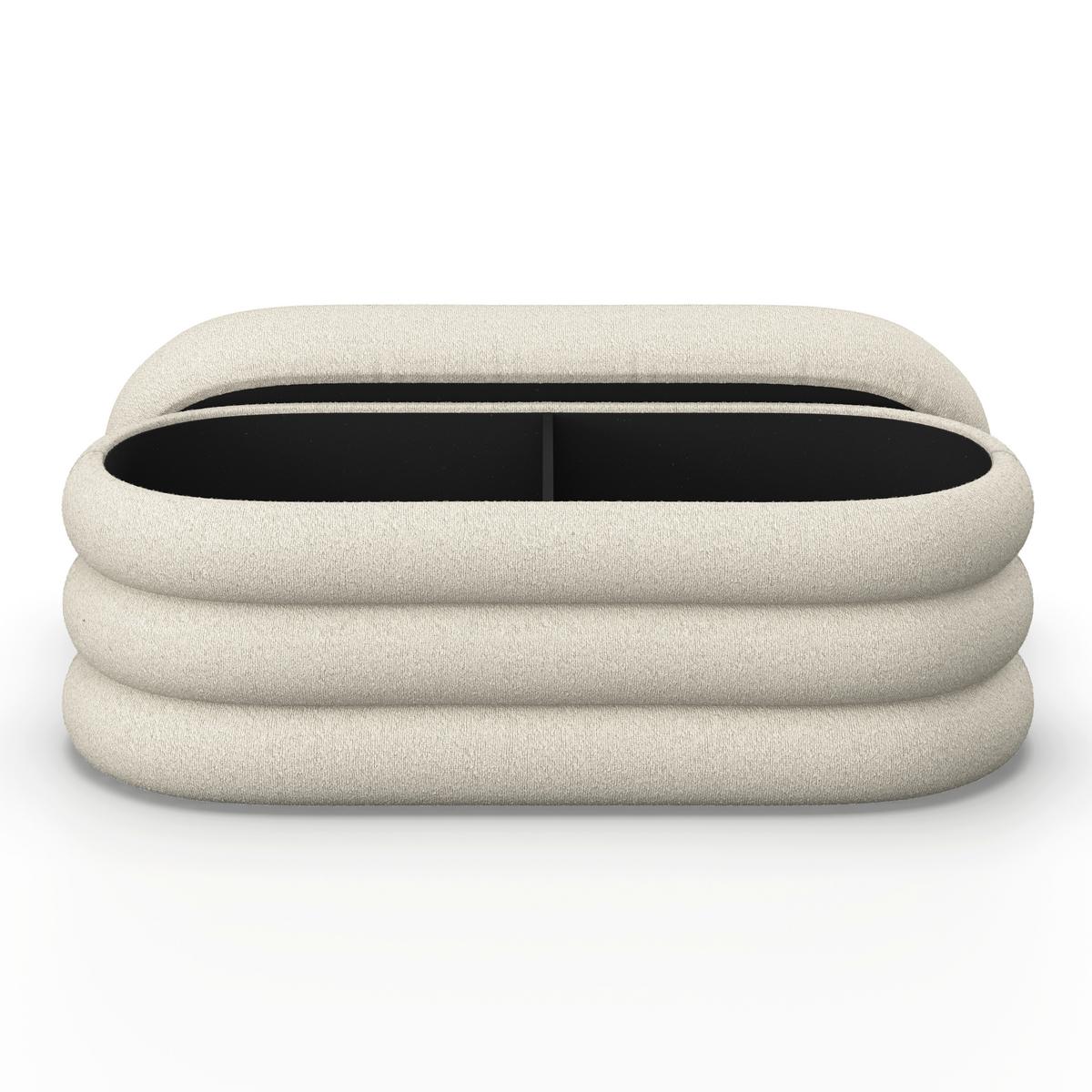 Hockerbank Lorena Beige Boucle Gepolstert mit Stauraum - Beige, MODERN, Holz/Textil (110/47/45cm) - Bessagi Home