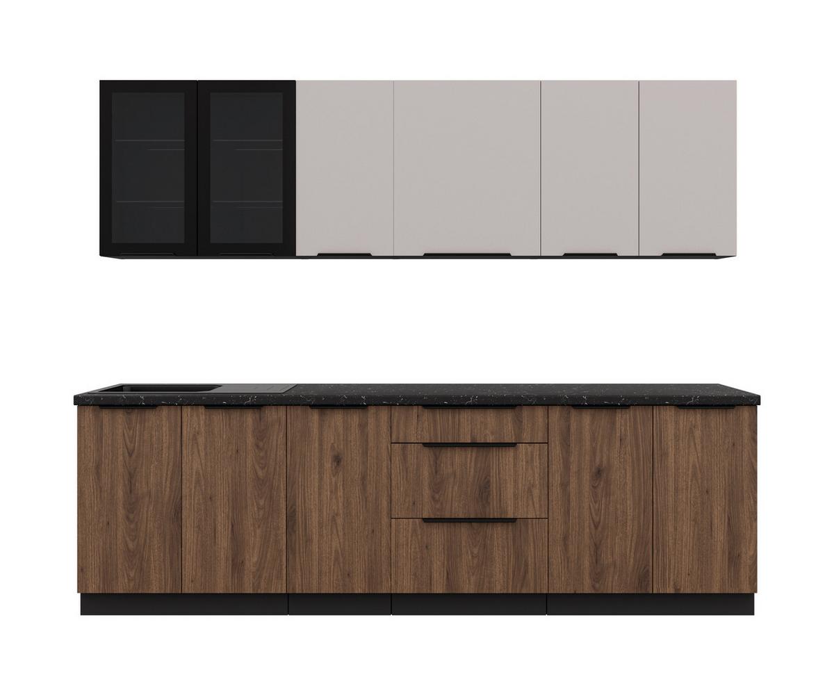 Blok Kuhinja Arona/monza - kašmir/boja orahovog drveta, Moderno, staklo/metal (260/210/60cm) - Modern Living