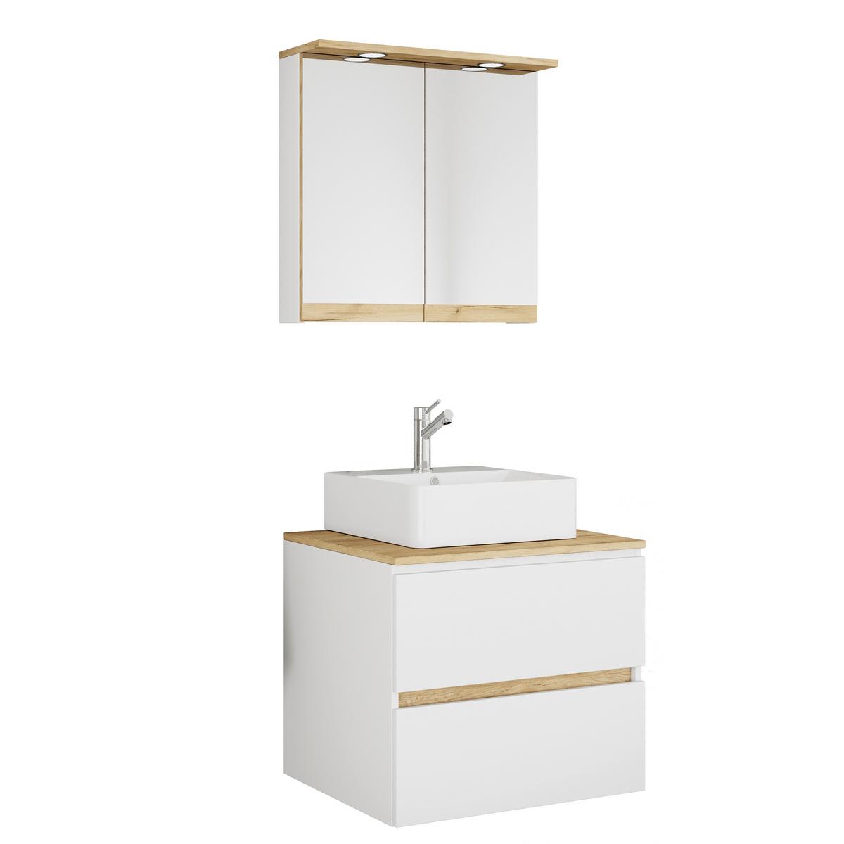 Badezimmer Cosila - Honigeiche/Weiss, Trend, Keramik/Holzwerkstoff (60cm) - MID.YOU