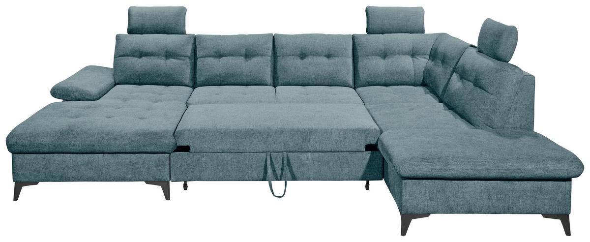 Wohnlandschaft Durban U ca. 170x324x218 cm Eisblau - Blau/Schwarz, KONVENTIONELL, Kunststoff/Textil (170/324/218cm) - MID.YOU