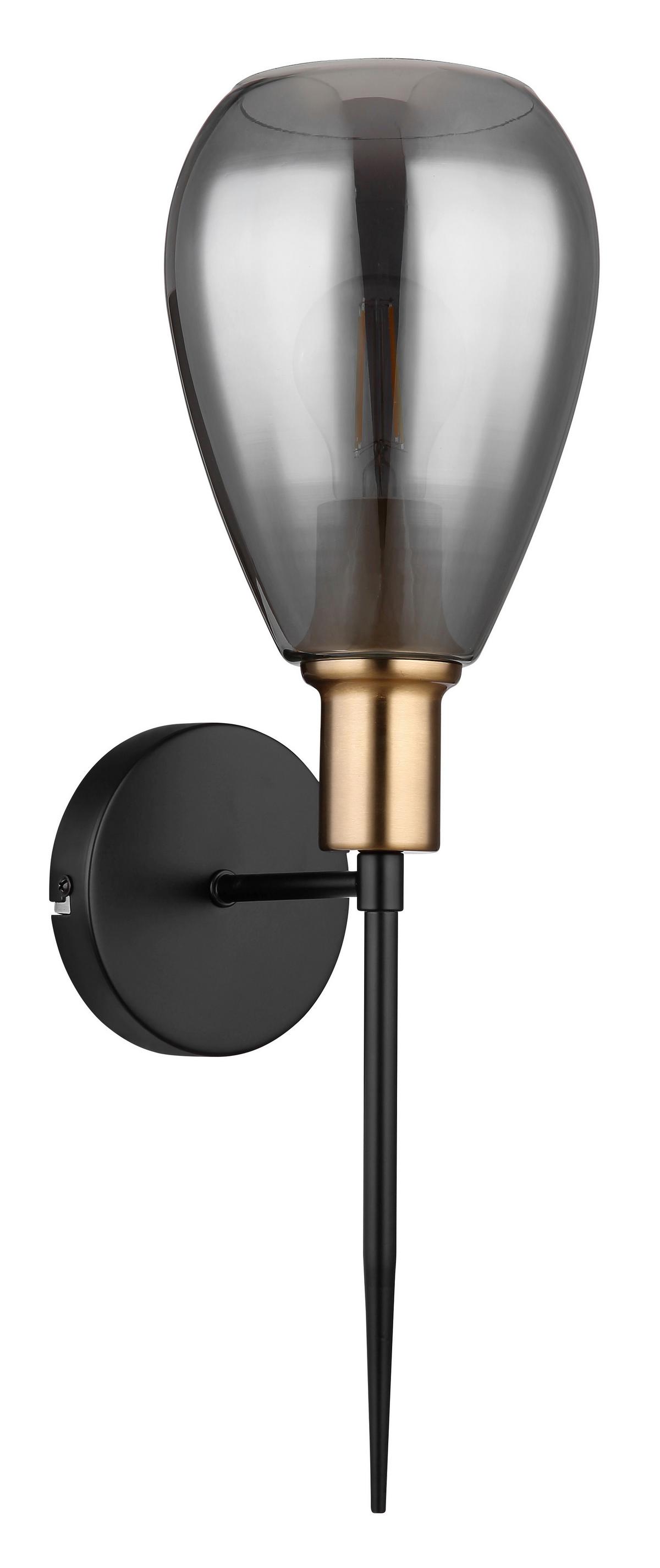 Wandleuchte Fanni in Grau/Schwarz/Messing max. 40W - Messingfarben/Schwarz, Design, Glas/Metall (15/19/48cm) - Globo