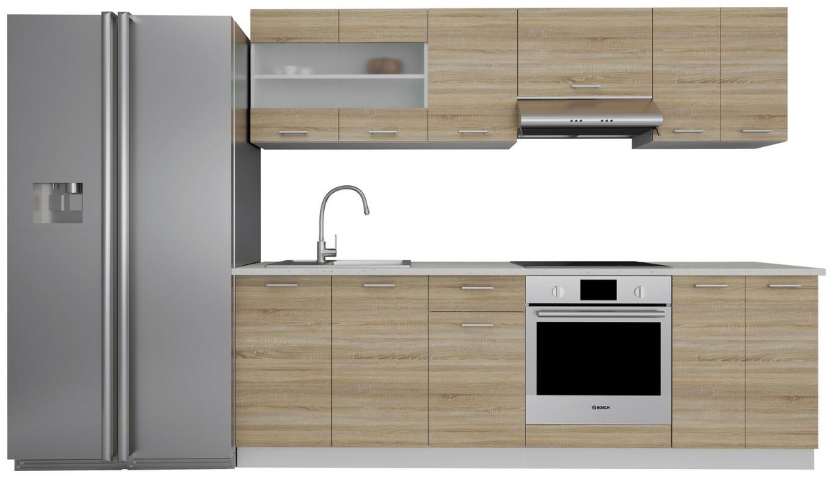 Kuhinjski Blok Brez Aparatov Esilo, Hrast, Bela - bela/barve aluminija, Konvencionalno, kovina/leseni material (240cm) - MID.YOU