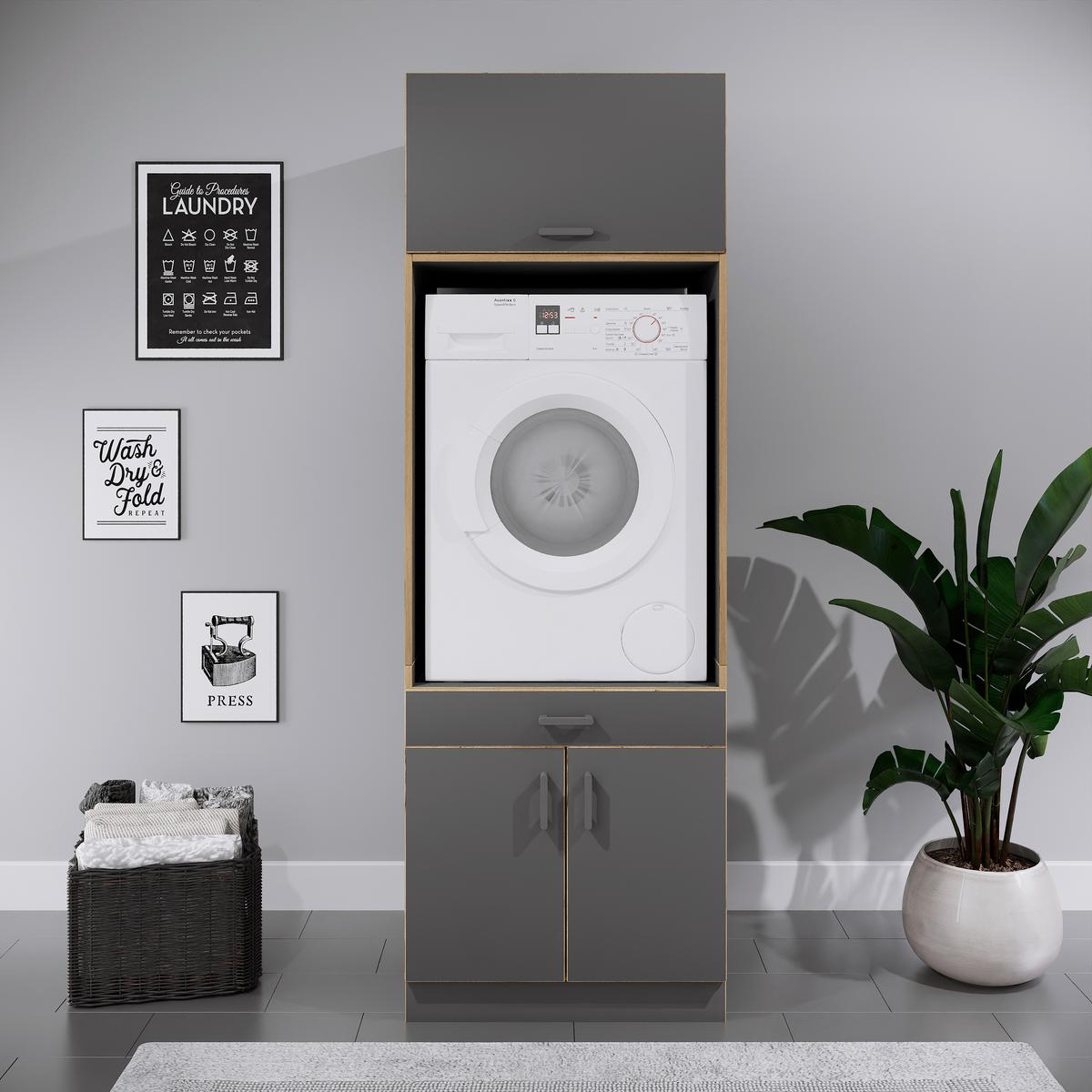 Waschmaschinenschrank Rislo - Honigeiche/Anthrazit, Trend, Holzwerkstoff/Kunststoff (67/200/68cm) - MID.YOU