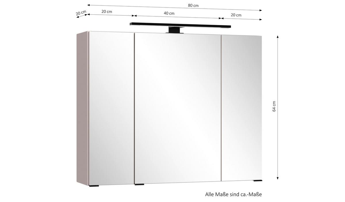 Spiegelschrank Sevilla m. LED ca. 80x64 cm Kaschmir - Kaschmir/Schwarz, MODERN, Glas/Holzwerkstoff (80/64/20cm) - Held