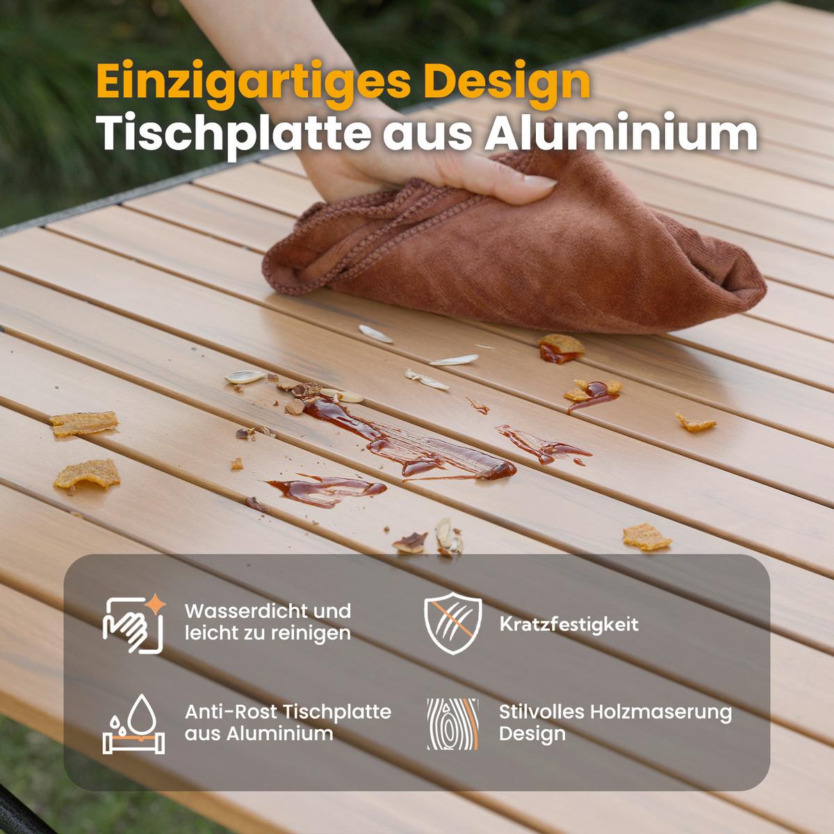 Campingtisch Anthrazit/Braun ca.118x70x70cm - Anthrazit/Birnbaumfarben, Basics, Metall (118/70/70cm) - Modante