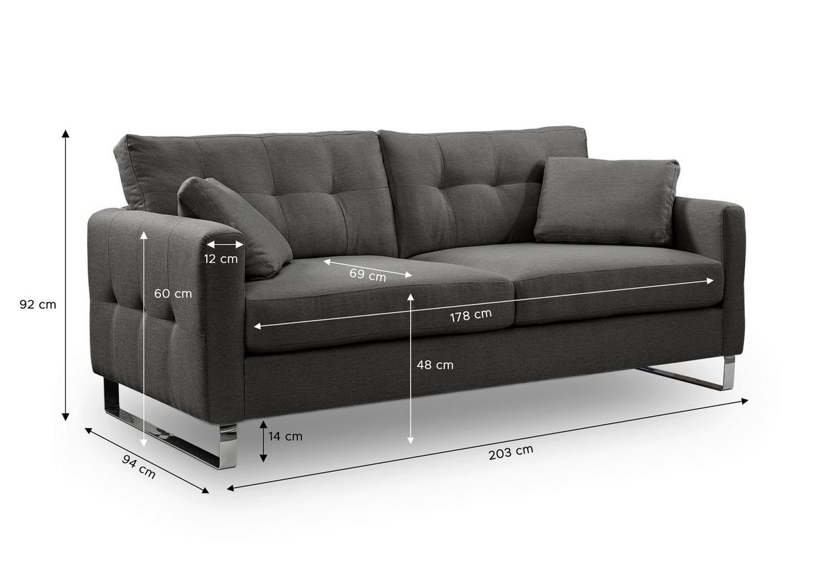 2,5-Sitzer-Sofa Hera Grau - Chromfarben/Grau, Basics, Holz/Textil (203/92/94cm) - MID.YOU