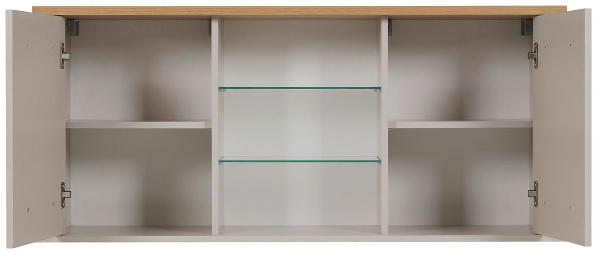 Küchenoberschrank Sardegna Kaschmir/Eiche - Kaschmir/Silberfarben, ROMANTIK / LANDHAUS, Glas/Holzwerkstoff (130/57/33cm) - home24