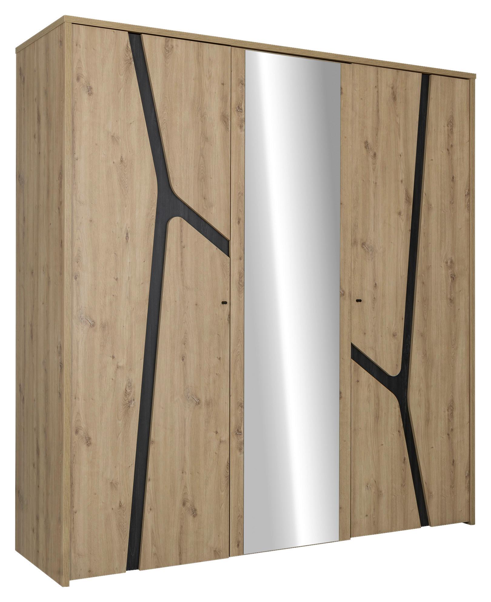 SZAFA UCHYLNA ALANA - kolor ciemnego dębu/czarny, Modern, materiał drewnopochodny/metal (200/210/60cm) - MID.YOU