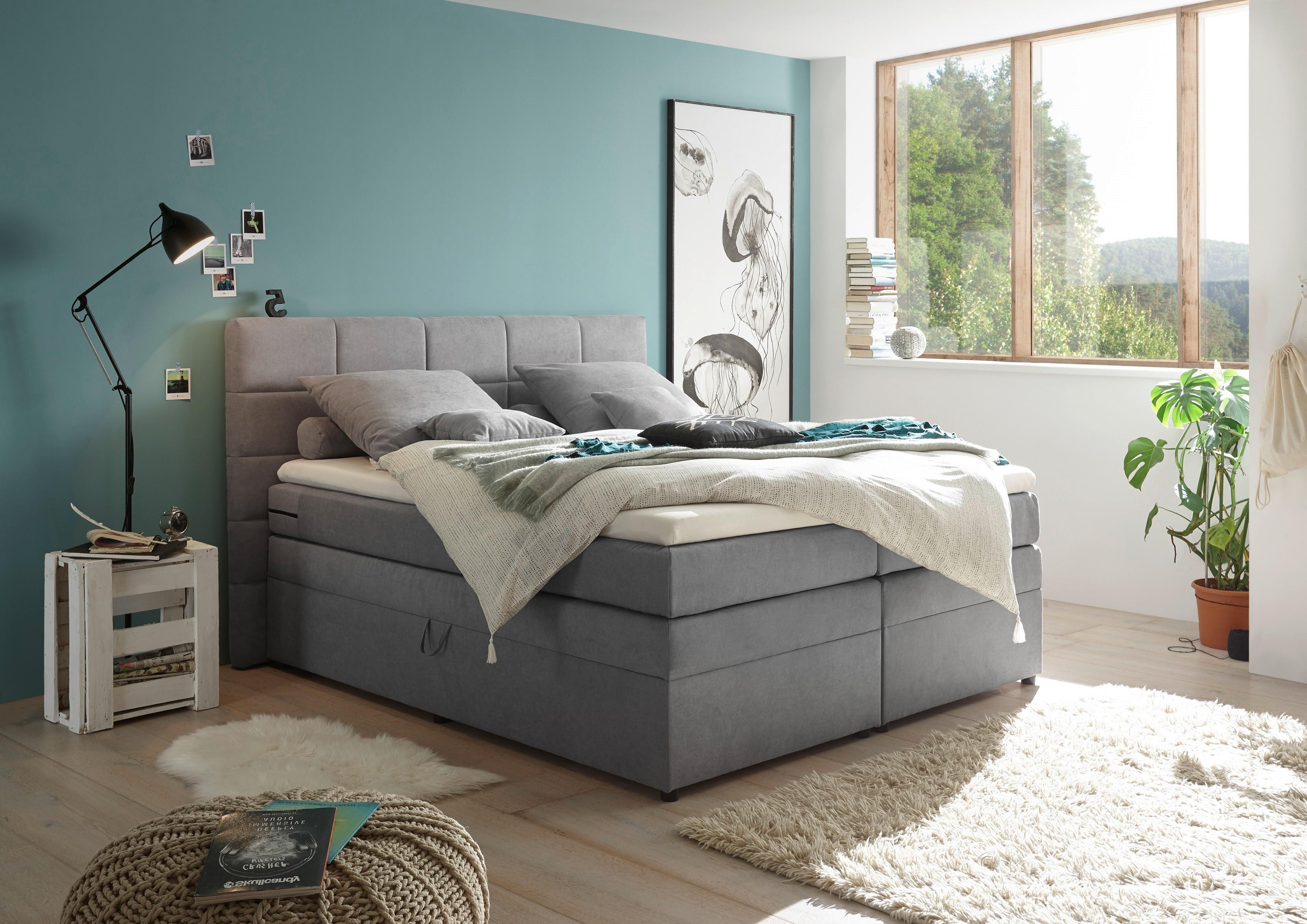 Boxspringbett Tacoma 3 inkl. Topper ca. 180x200cm Anthrazit - Hellgrau, KONVENTIONELL, Kunststoff (180/200cm) - MID.YOU