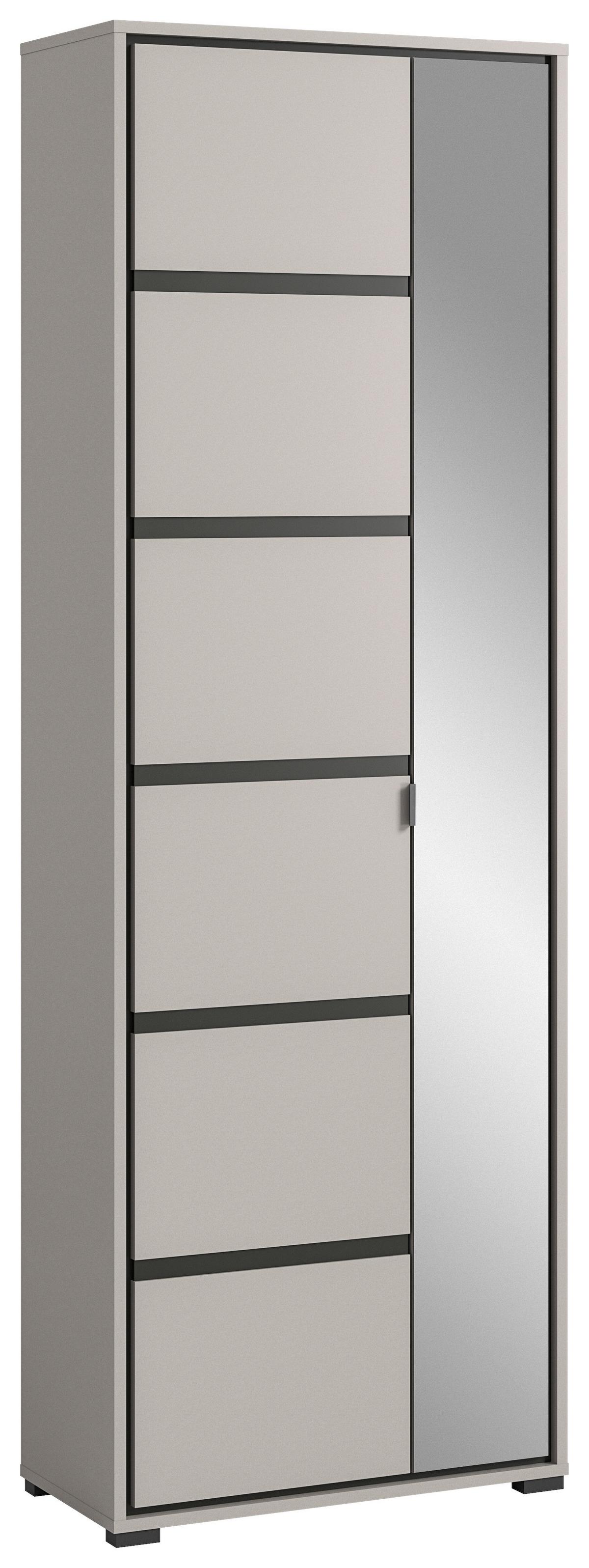 Graderobna Omara Jaru, Siva, Mehko Zapiranje - siva/črna, Design, kovina/steklo (65/196/37cm)