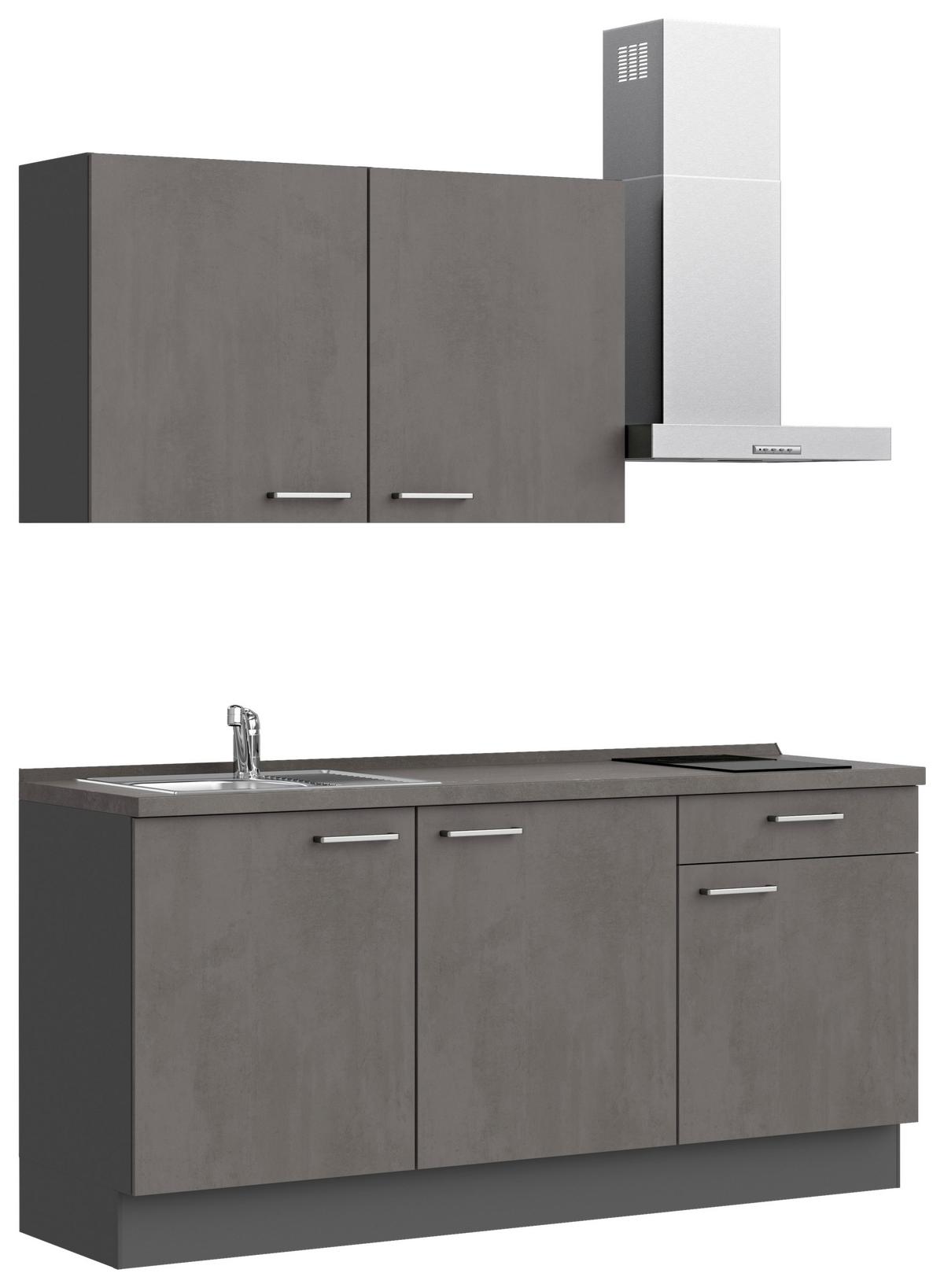 Küchenblock Riva Low m. Geräten Schieferfarben - Schieferfarben/Edelstahlfarben, MODERN, Holzwerkstoff/Metall (180cm) - Nobilia
