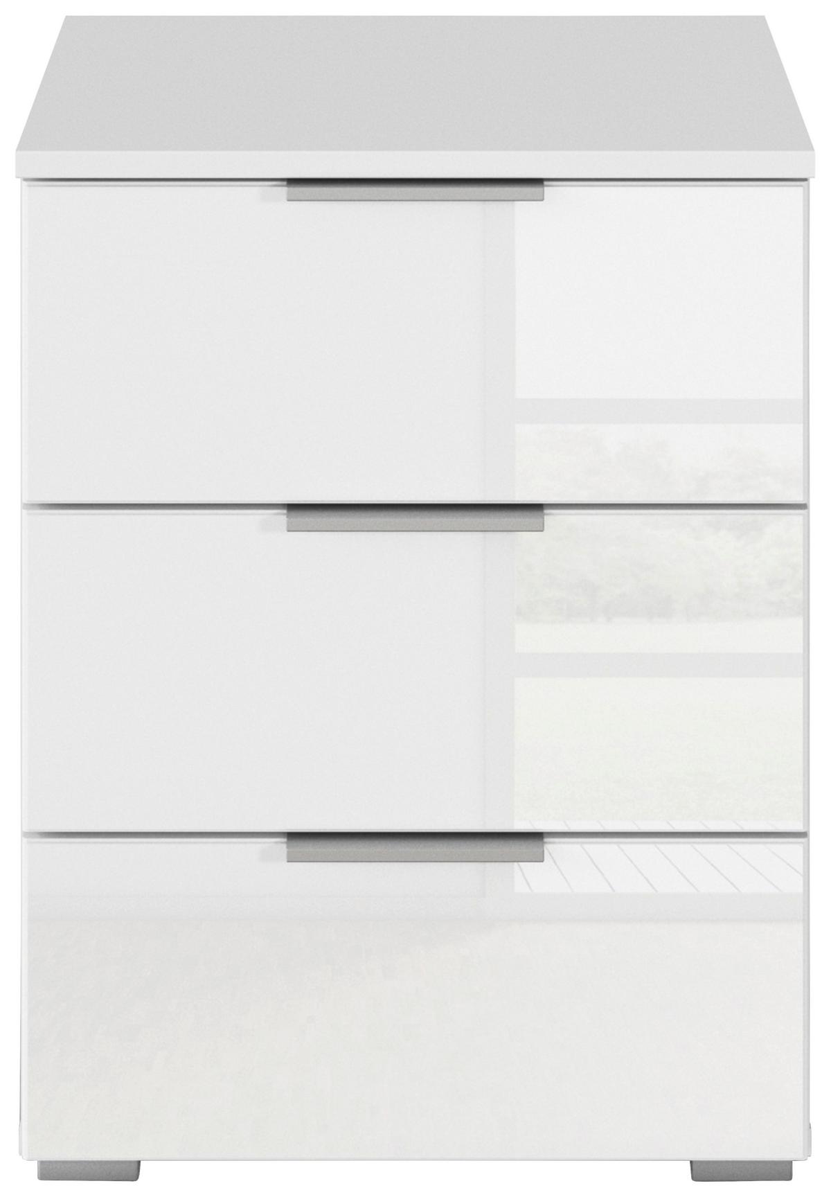 Noćni Ormarić Mars - bijela/bijela visoki sjaj, Konvencionalno, staklo/drvni materijal (47/62/42cm) - Modern Living