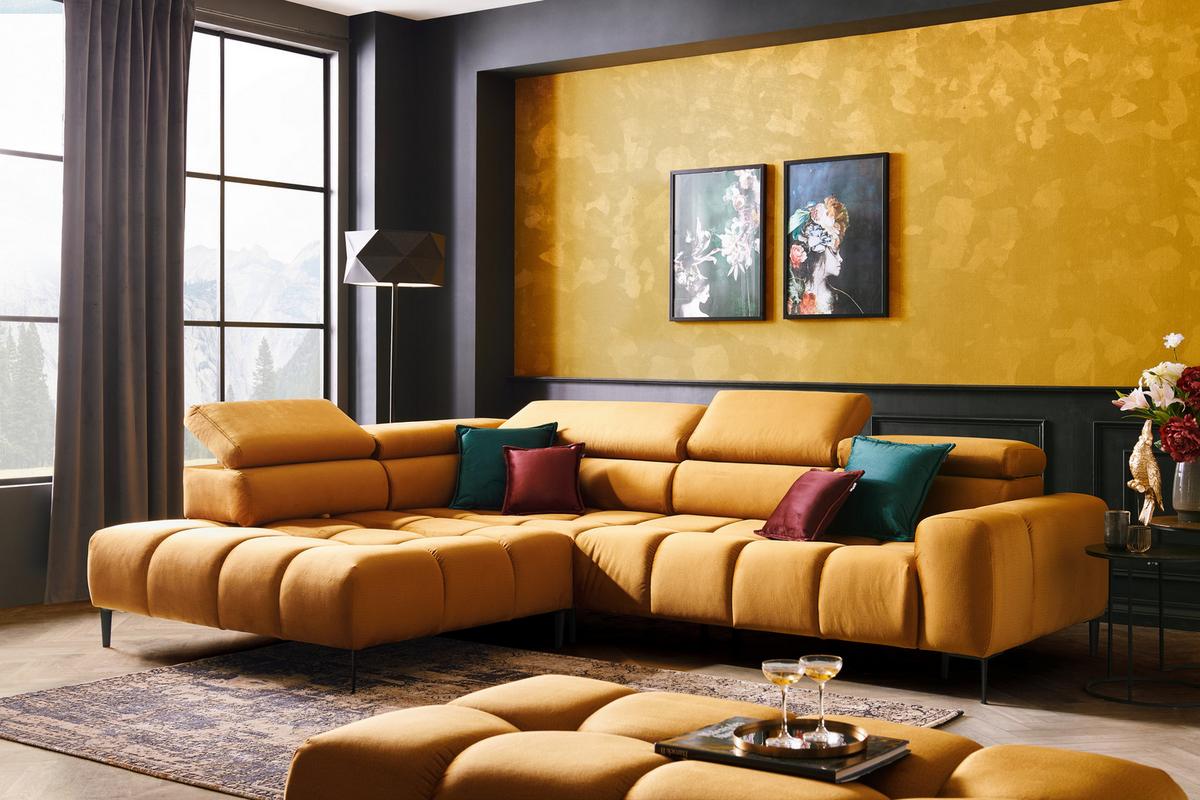 Kutna Garnitura Imperia - curry žuta/crna, Design, tekstil/metal (216/300cm) - Modern Living