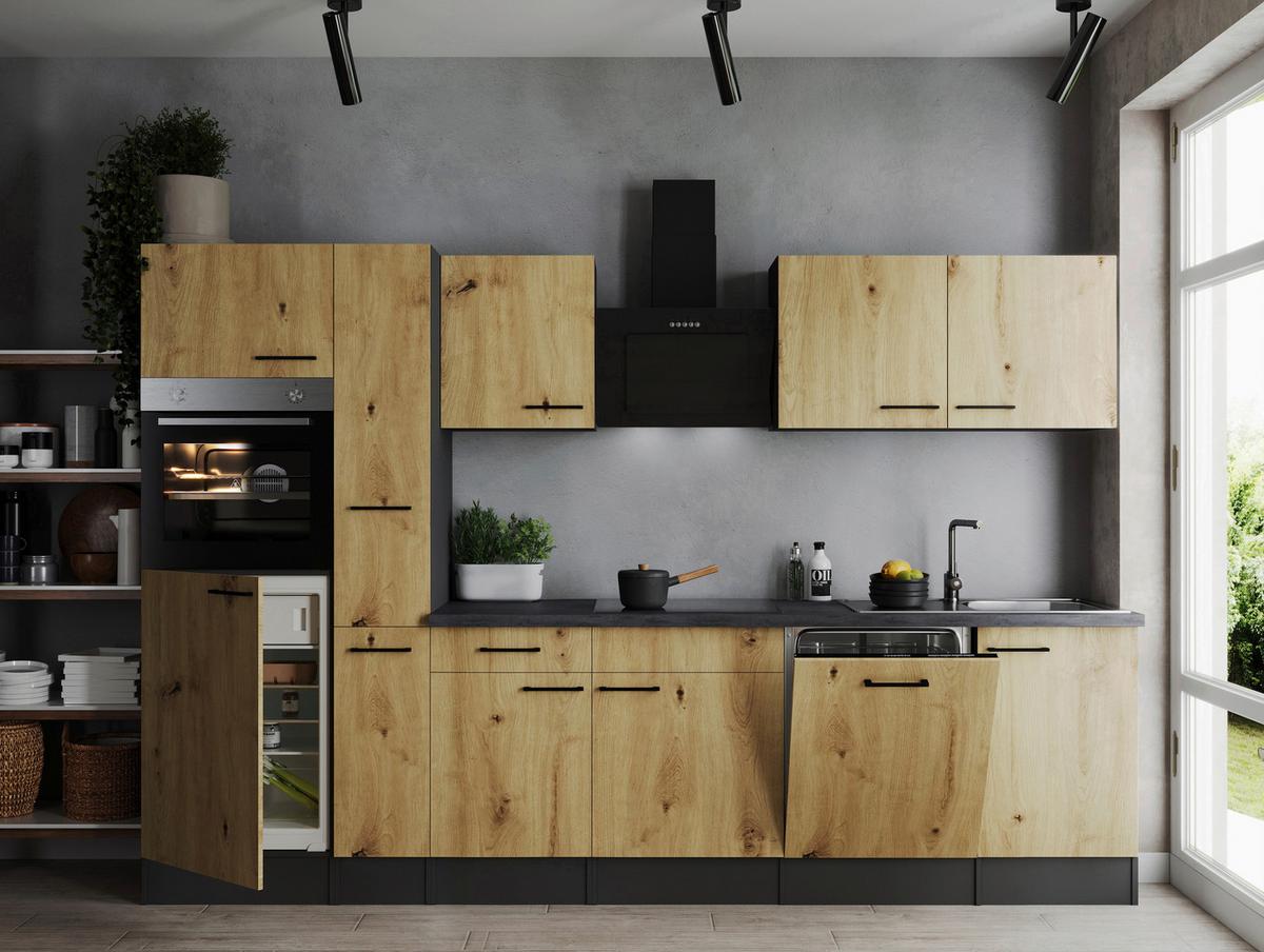 Kuhinjski Blok Z Aparati Oliver, 310cm - črna/siva, Design, kovina/leseni material (310cm) - Respekta