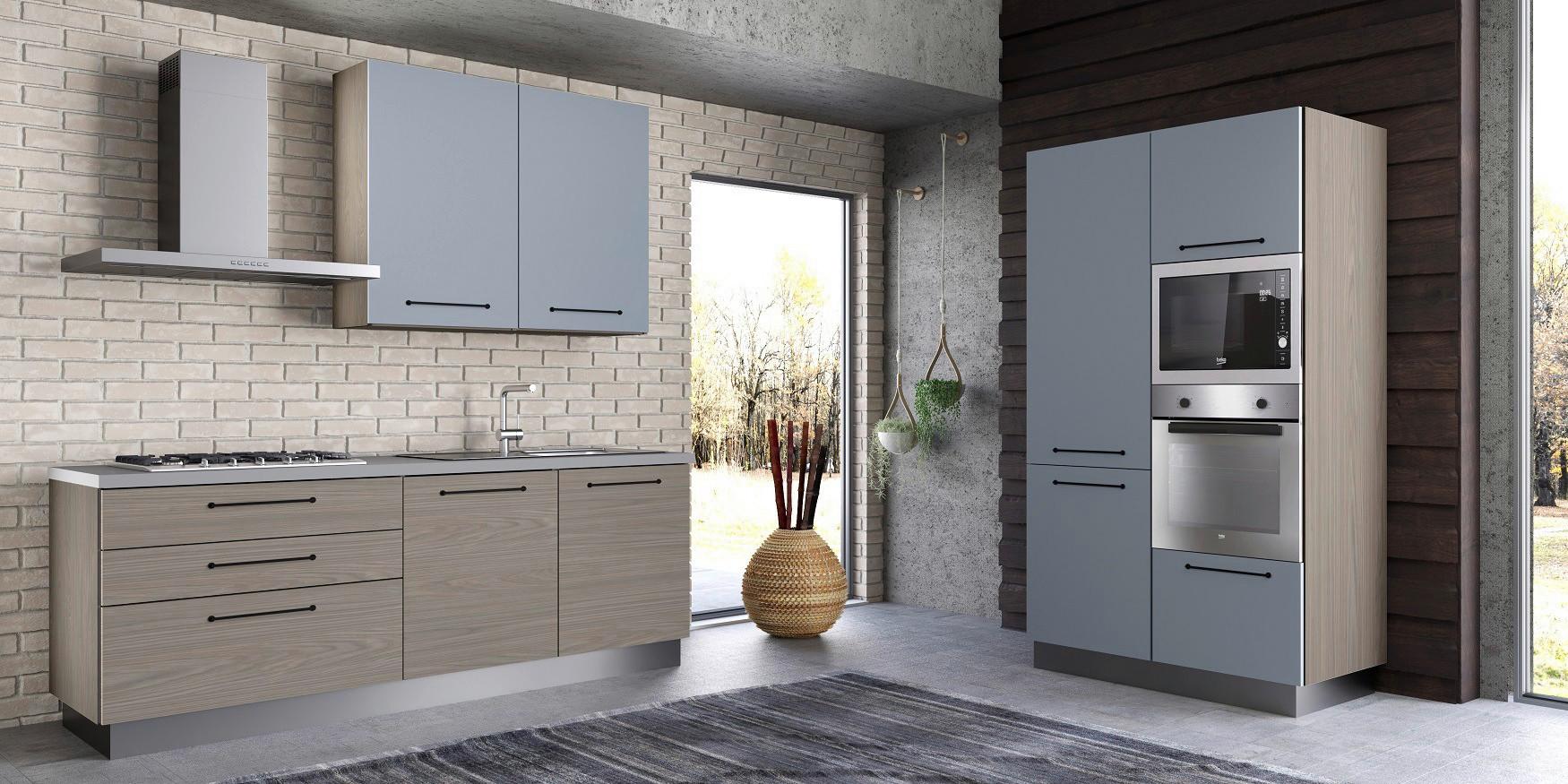 Kuhinjski Blok Line -top- Z Aparati, 330 Cm - svetlo modra/siva, Moderno, kovina/leseni material (330/60/216/240cm) - Top ponudba