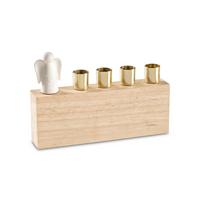 Kerzenhalter Jana Naturfarben/Weiß/Gold - Goldfarben/Naturfarben, KONVENTIONELL, Holz/Keramik (21/14/4cm) - Modern Living