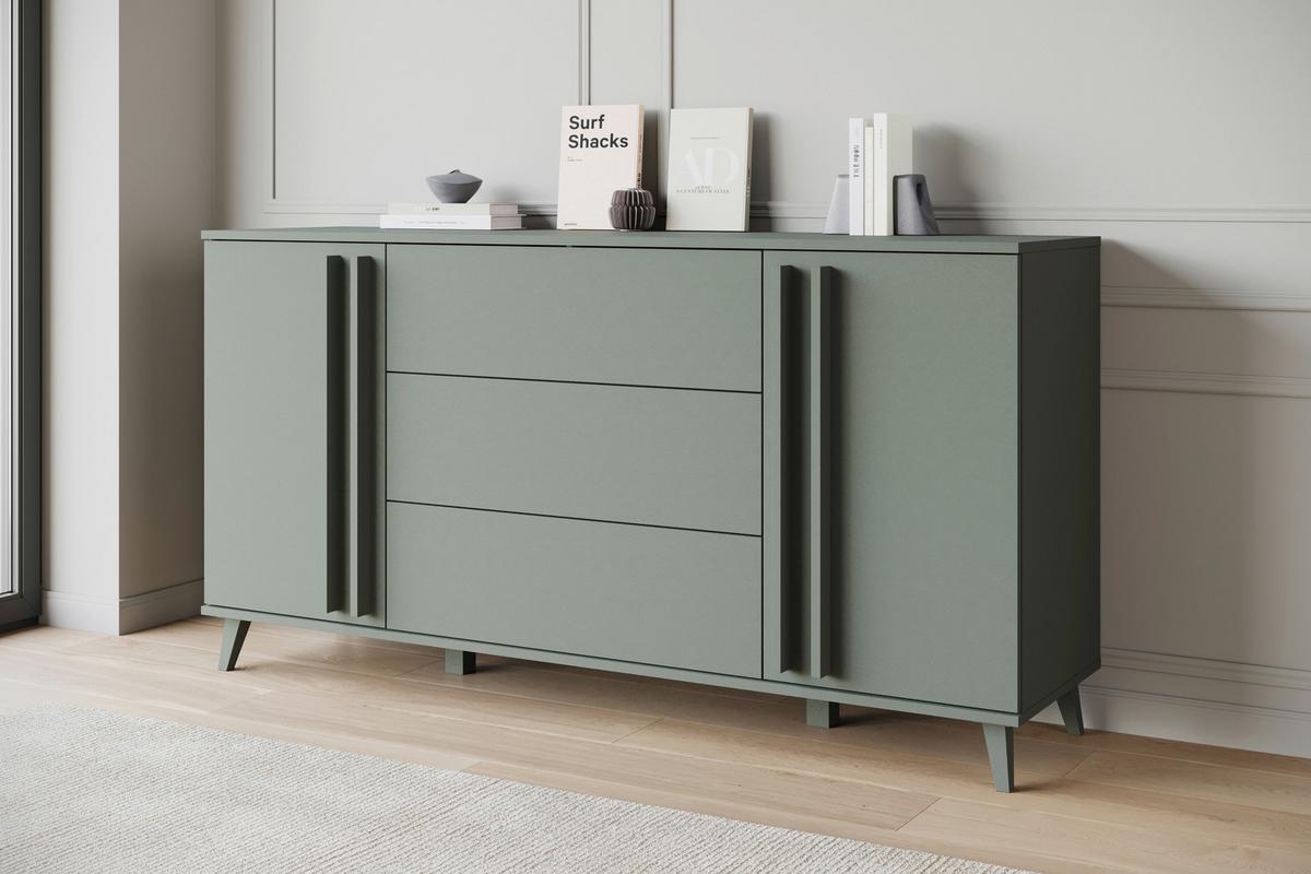 SIDEBOARD Helsinki Salbeigrün B: 150cm - Salbeigrün/Schwarz, Trend, Holzwerkstoff/Kunststoff (150/77,8/39,5cm) - P & B
