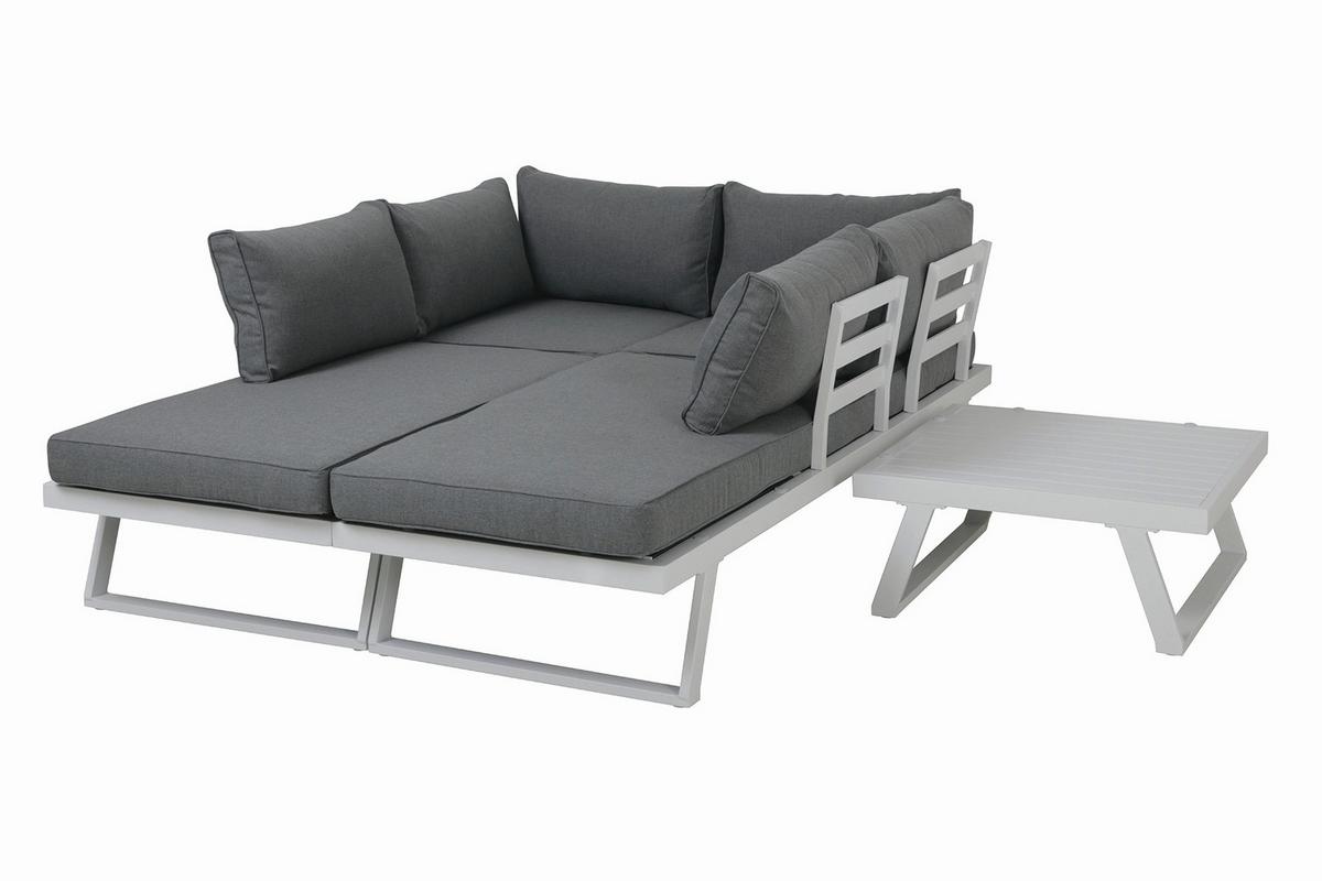 Loungegarnitur Grau/Weiß - Weiß/Grau, Design, Kunststoff/Metall - Gardenson
