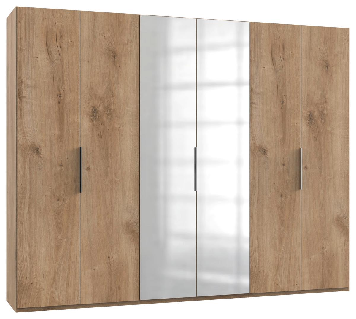 Drehtürenschrank Level 36A mit Spiegel ca. 300 cm Eiche Dekor - Chromfarben/Eichefarben, MODERN, Holzwerkstoff (300/236/58cm) - MID.YOU