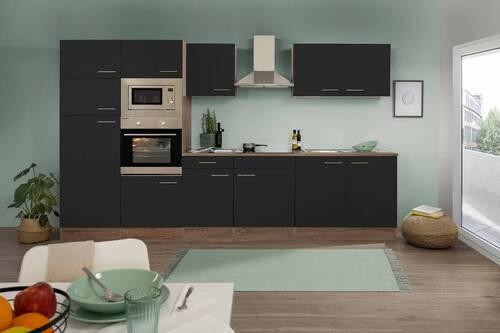 Küchenzeile mit Geräten Eiche farben/Schwarz B: ca. 330 cm - Edelstahlfarben/Eichefarben, Design, Holzwerkstoff/Metall (330cm) - Respekta