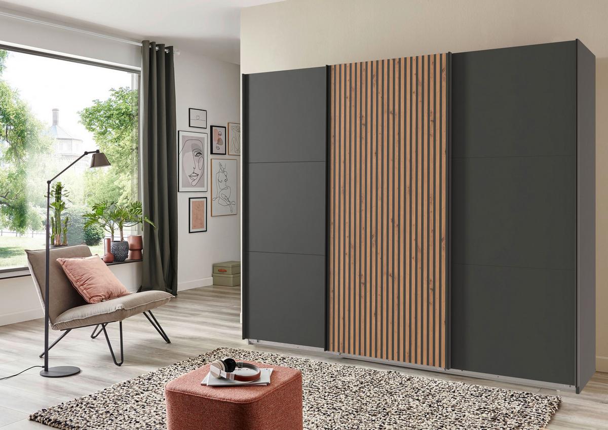 Ormar S Kliznim Vratima Andorra - boje grafita/boje hrasta, Moderno, drvni materijal/metal (300/216/65cm) - Modern Living
