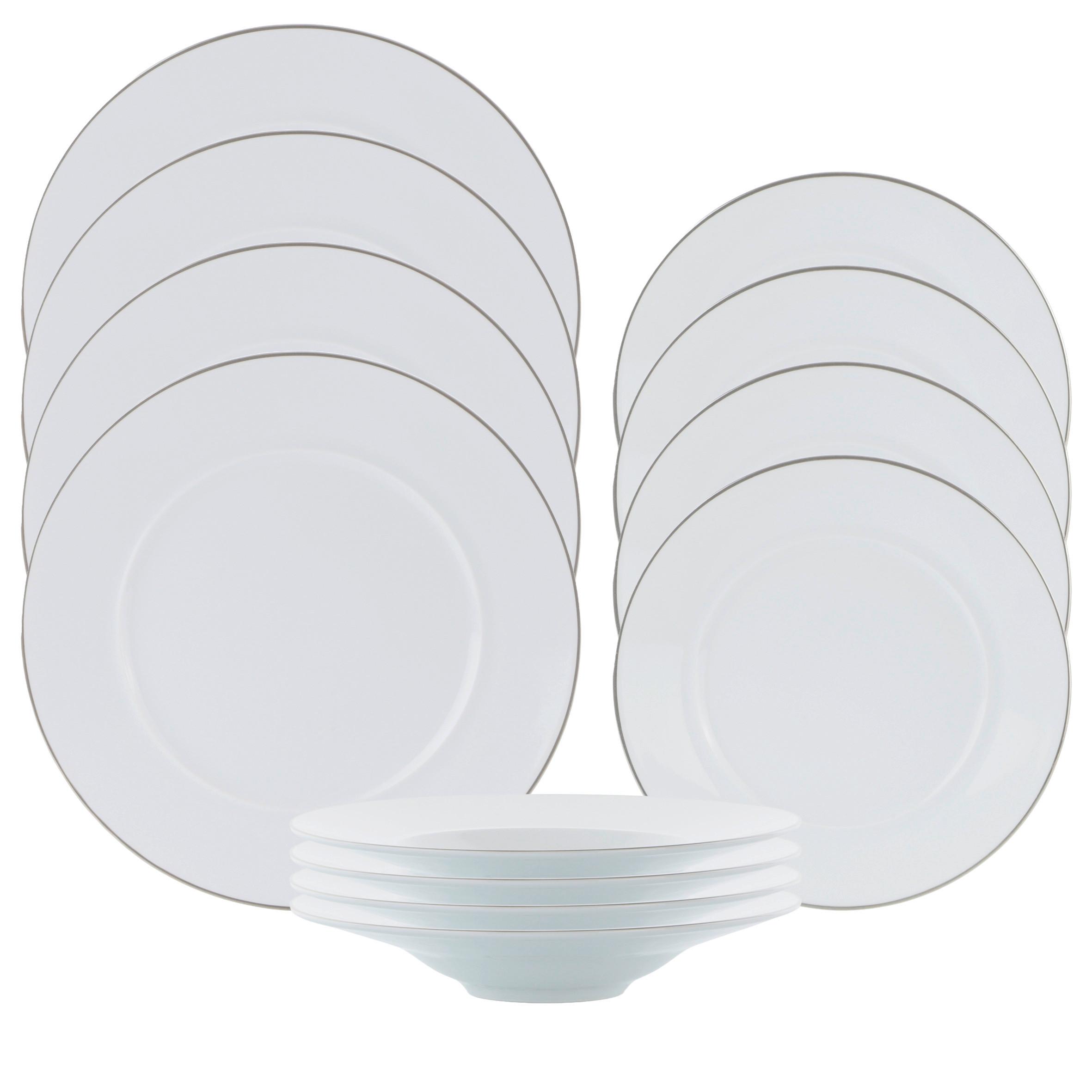 Tafelservice Platinium Weiß/Silber 12-teilig - Silberfarben/Weiß, KONVENTIONELL, Keramik - Gourmesto
