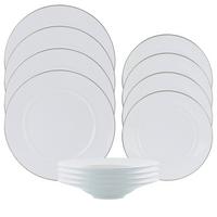 Tafelservice Platinium Weiß/Silber 12-teilig - Silberfarben/Weiß, KONVENTIONELL, Keramik - Gourmesto