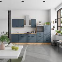 Küchenblock Easytouch Low m. Geräten Dunkelblau - Eichefarben/Schwarz, MODERN, Holzwerkstoff/Metall (330cm) - Nobilia