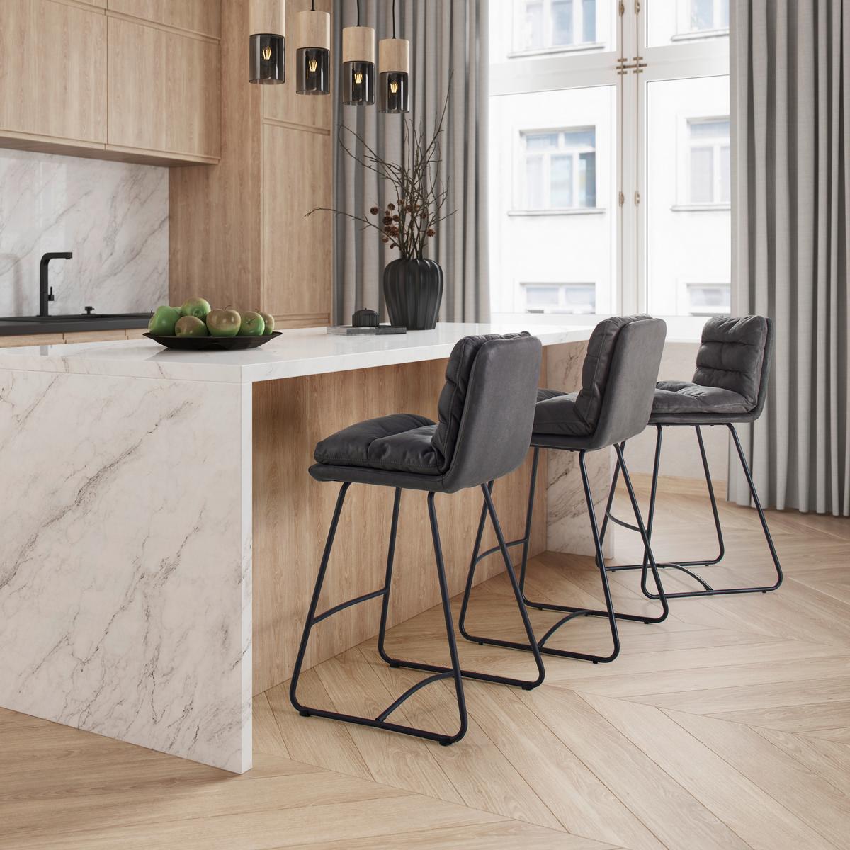 Barhocker Kona Grau Webstoff Gepolstert - Schwarz/Grau, MODERN, Holz/Textil (44/103/59cm) - Bessagi Home