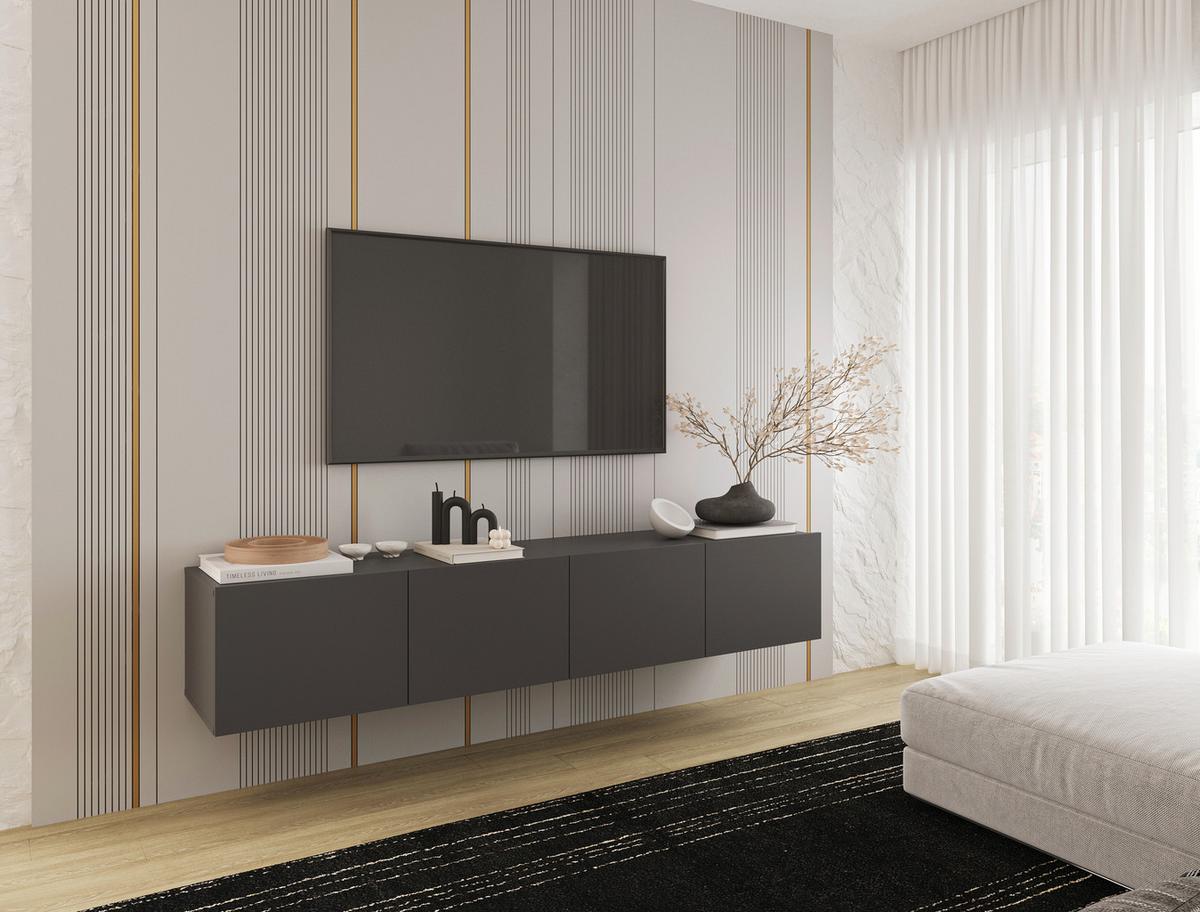 KOMODA NISKA NEWNIQ - antracytowy, Design, materiał drewnopochodny (200/36,7/42cm) - Hom`in