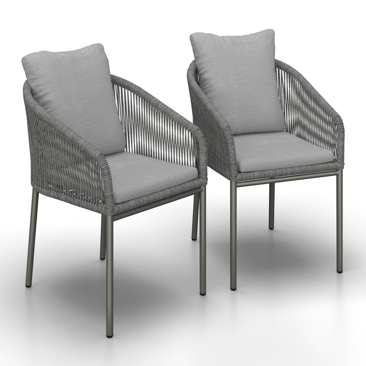 Gartensessel-Set 2-er Set Pepe Hellgrau Metall/Textil - Schwarz/Grau, MODERN, Kunststoff/Metall (55/83/62cm) - Bessagi Garden