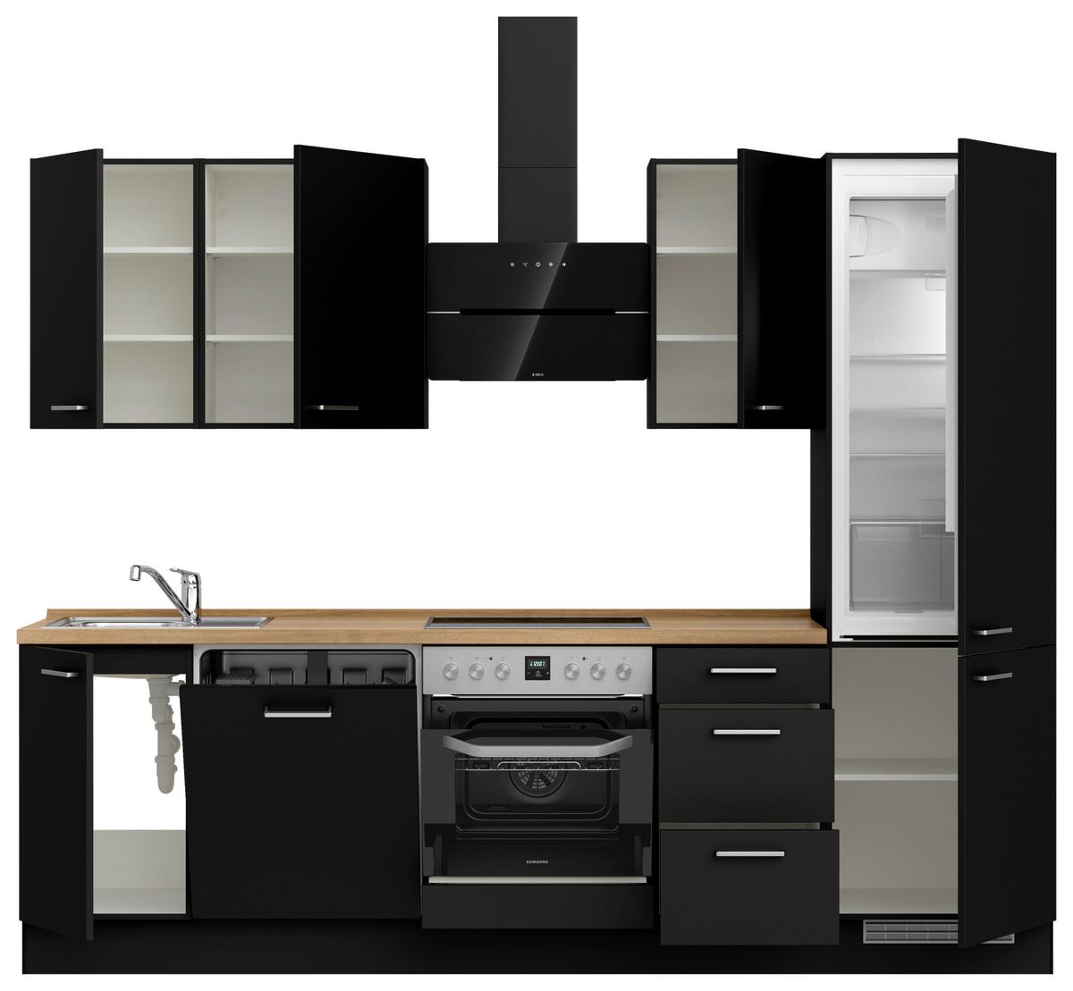 Küchenblock Touch High m. Geräten Schwarz - Edelstahlfarben/Eichefarben, MODERN, Holzwerkstoff/Metall (270cm) - Nobilia