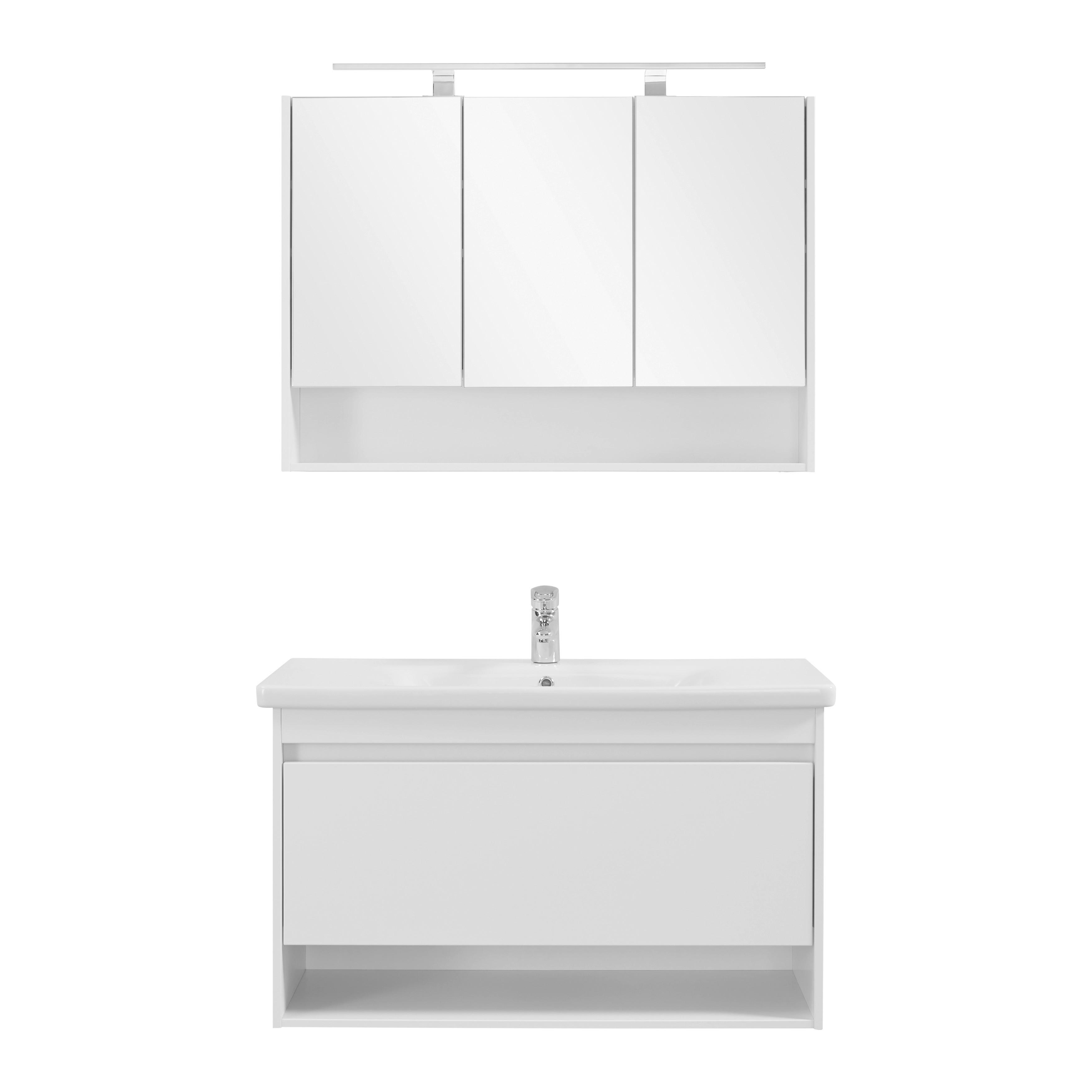 Badezimmer "Bennett" mit Waschbecken & Spiegelschrank - Weiss, Modern, Holzwerkstoff (100/184/44cm) - Bessagi Home