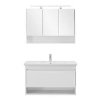 Badezimmer "Bennett" mit Waschbecken & Spiegelschrank - Weiss, Modern, Holzwerkstoff (100/184/44cm) - Bessagi Home