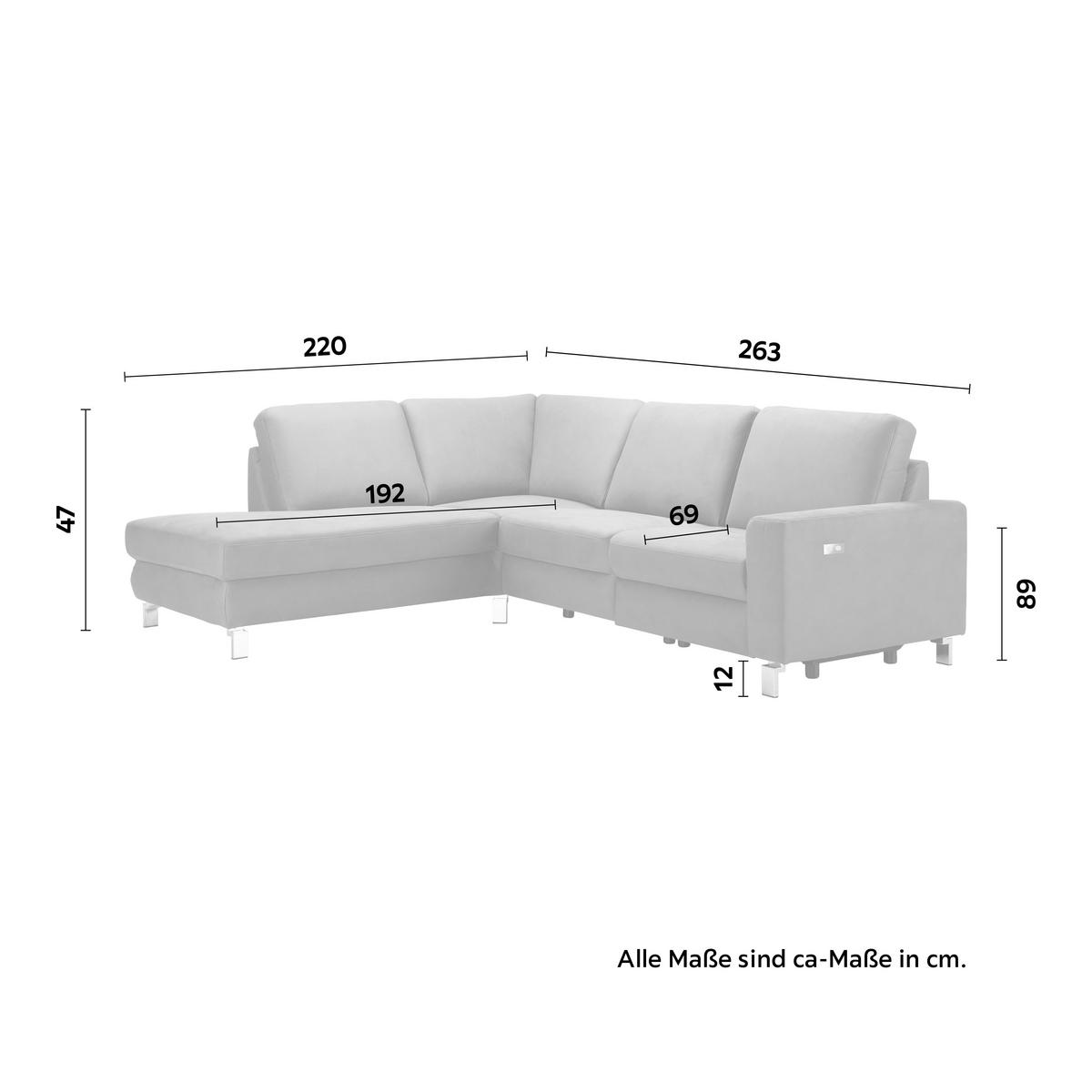 Ecksofa in Anthrazit mit Relaxfunktion - Chromfarben/Beige, Konventionell, Textil/Metall (263/89/220cm) - Premium Living