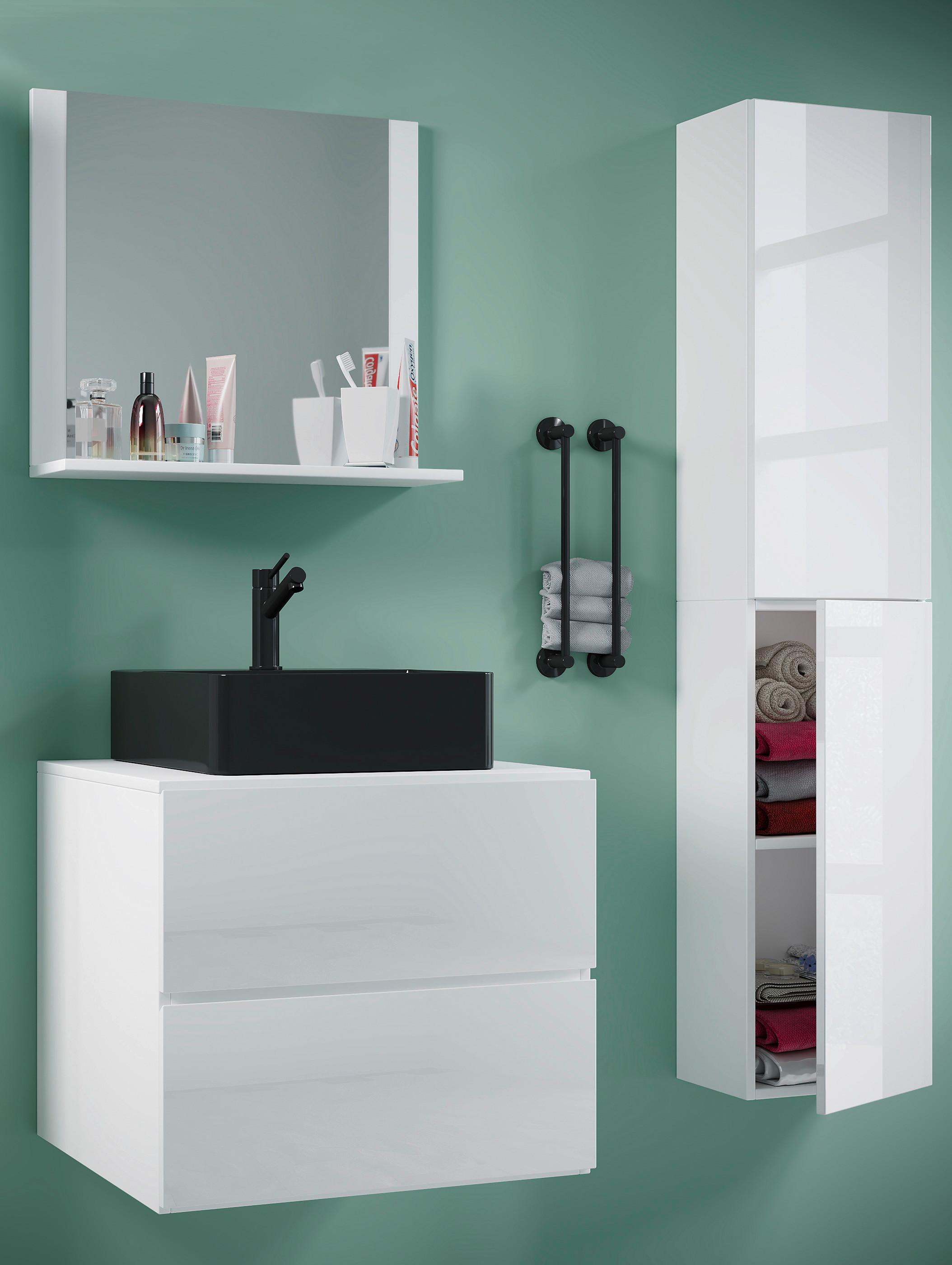 Kopalnica Lendas L, Bela - črna/bela, Moderno, steklo/leseni material (94cm) - MID.YOU