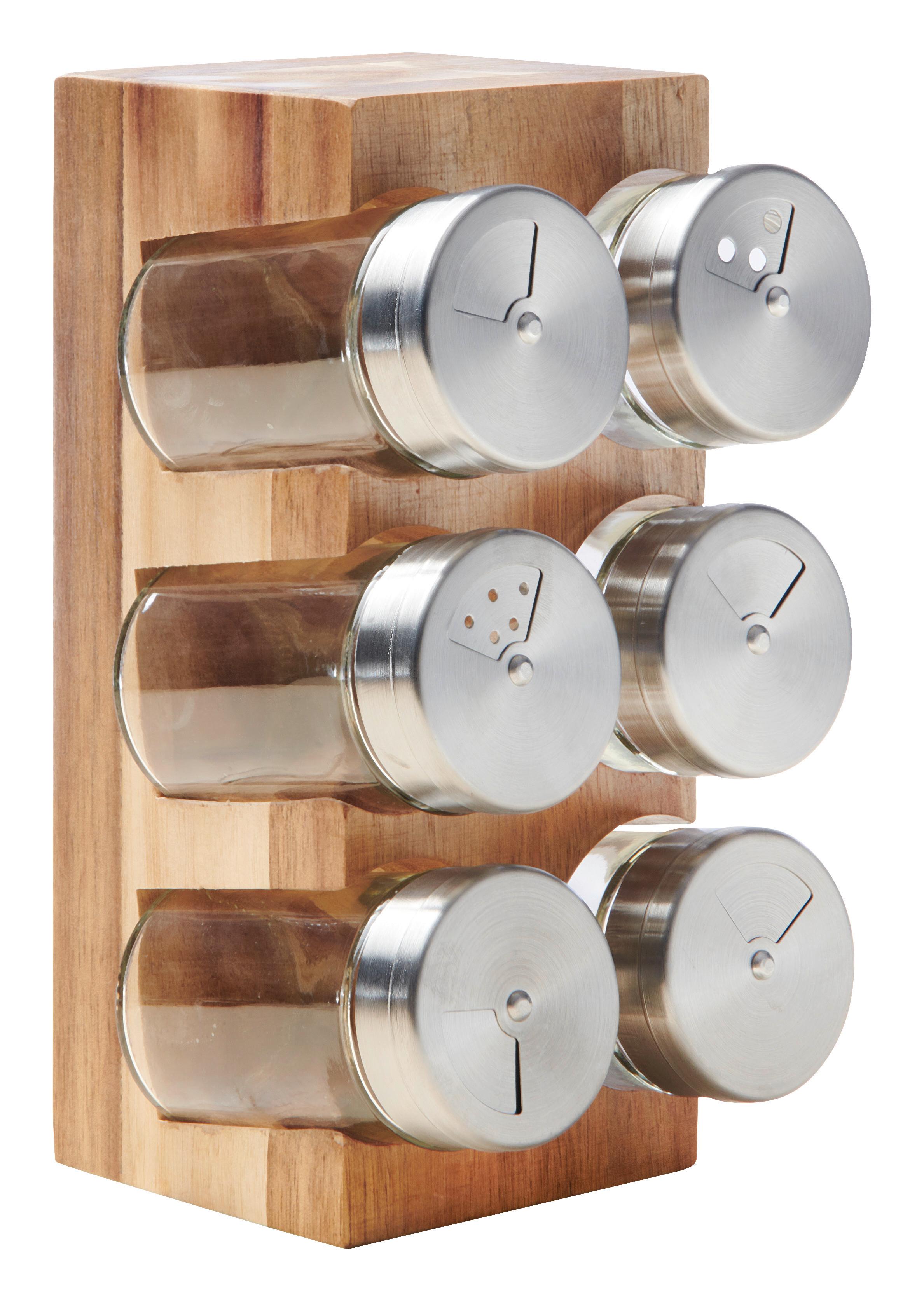 Gewürzregal Kristina in Naturfarben - Klar/Edelstahlfarben, MODERN, Glas/Holz - Zandiara