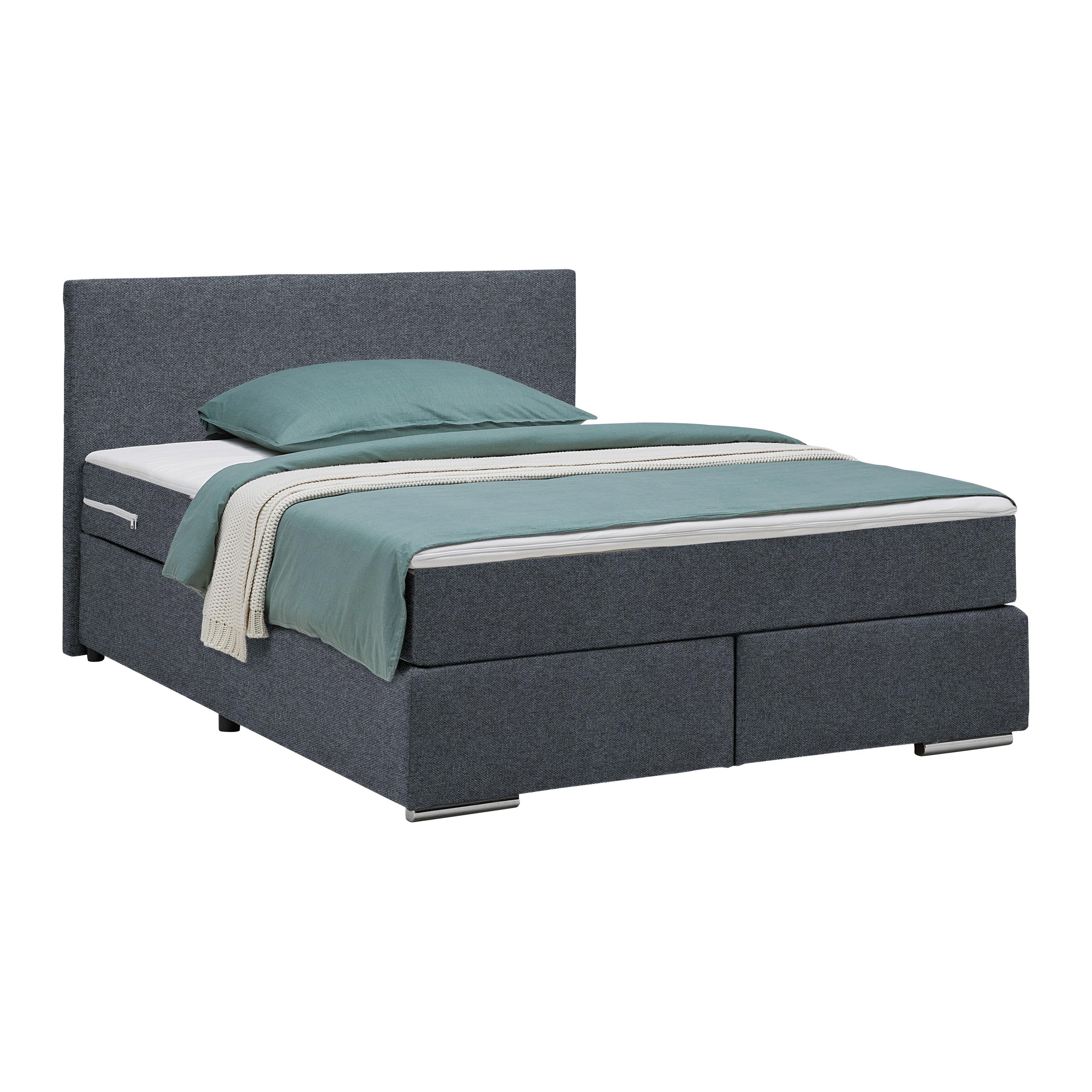 Boxspringbett Palermo in Anthrazit ca. 140x200cm - Chromfarben/Anthrazit, KONVENTIONELL, Kunststoff/Textil (140/200cm) - Based