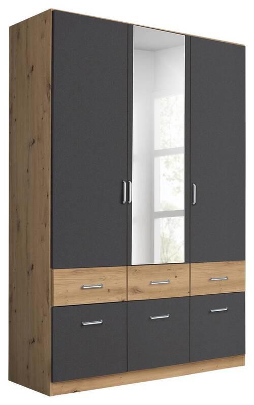 Drehtürenschrank Aalen Grau/Eiche Artisan - Alufarben/Eiche Artisan, Holzwerkstoff/Kunststoff (136/197/54cm) - Mömax