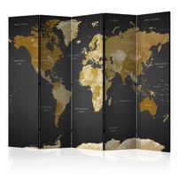 Paravan World Map I, 5-Delni, Dvostranski - sivomodra/peščene barve, Basics, tekstil/les (225/172/3cm) - artgeist
