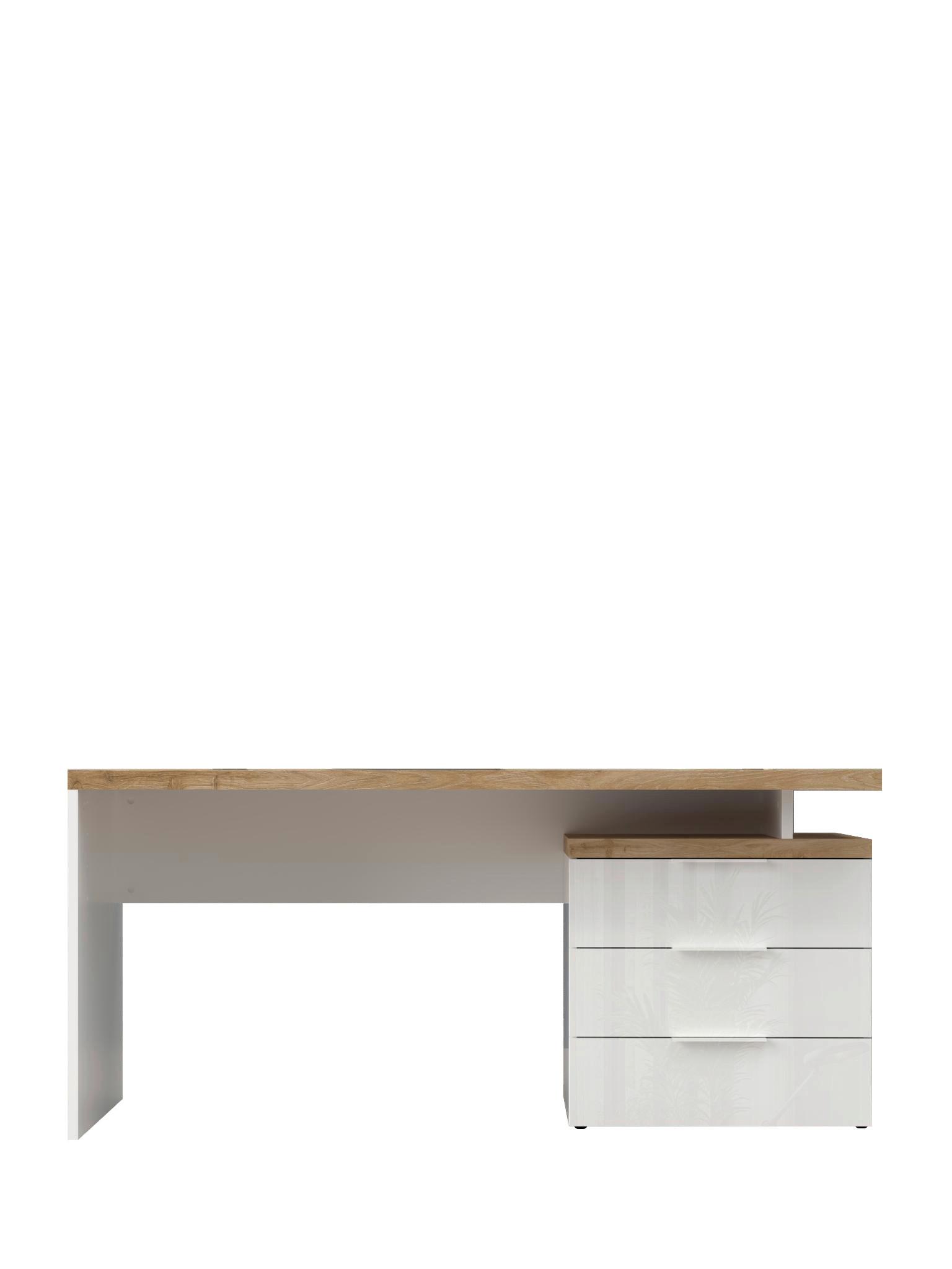 Schreibtisch Easy Office Eichefarben/Weiß Hochglanz - Eichefarben/Weiß Hochglanz, MODERN, Holzwerkstoff/Metall (160/75/68cm) - Based