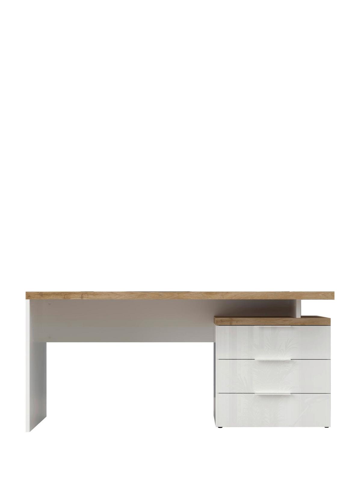 Schreibtisch Easy Office Eichefarben/Weiß Hochglanz - Eichefarben/Weiß Hochglanz, MODERN, Holzwerkstoff/Metall (160/75/68cm) - Based