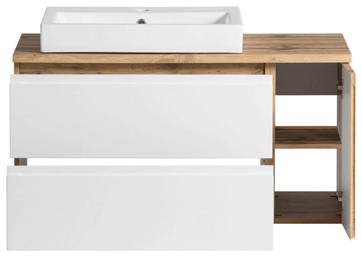 Waschtischkombi ''Varese'', Weiß/Eiche Wotan - Eiche Wotan/Weiß, MODERN, Keramik/Holzwerkstoff (105cm) - Held