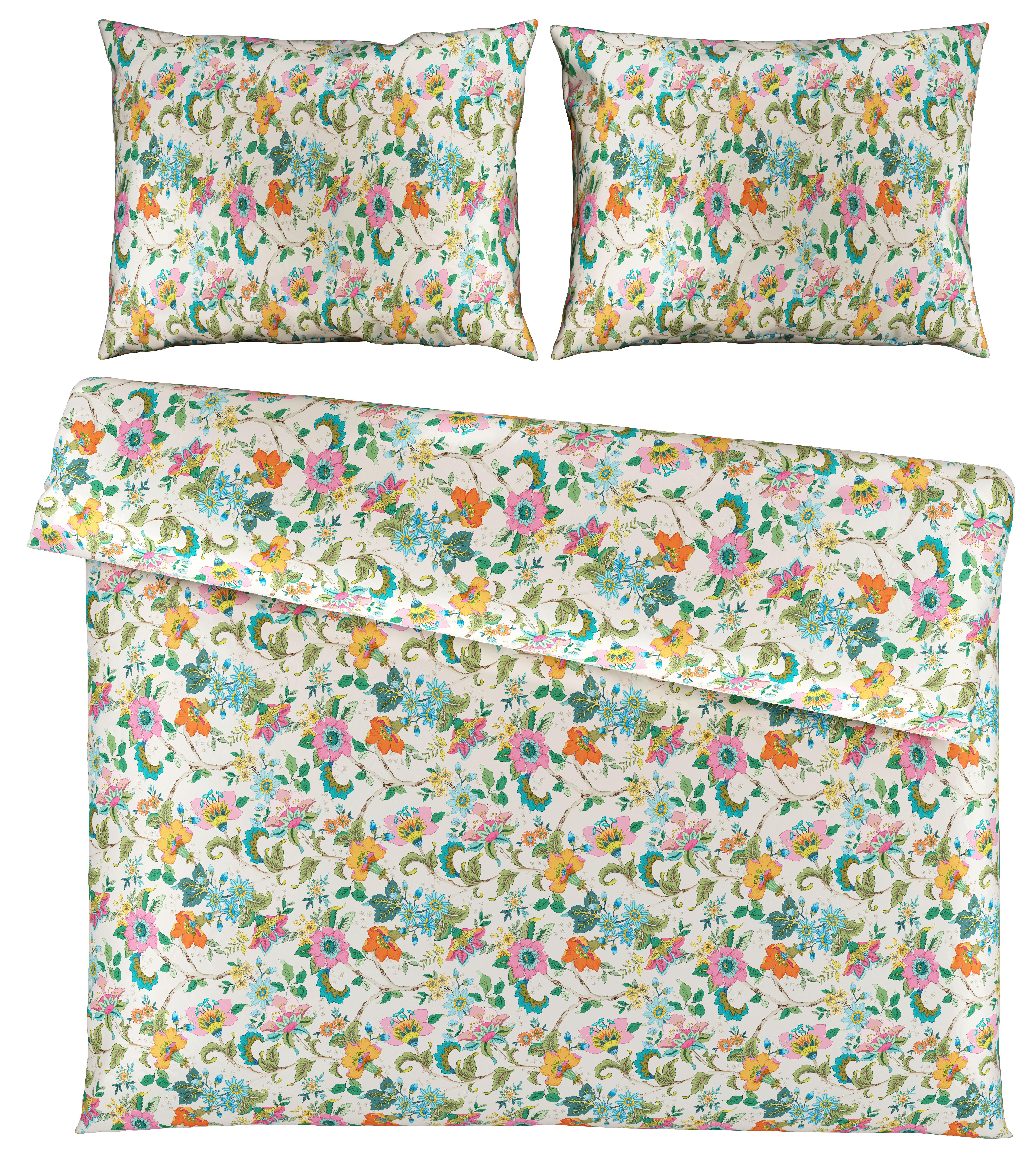 Bettwäsche Kamia Allover XXL Rosa/Türkis ca. 200x220cm - Türkis/Rosa, ROMANTIK / LANDHAUS, Textil (200/220cm) - Mömax