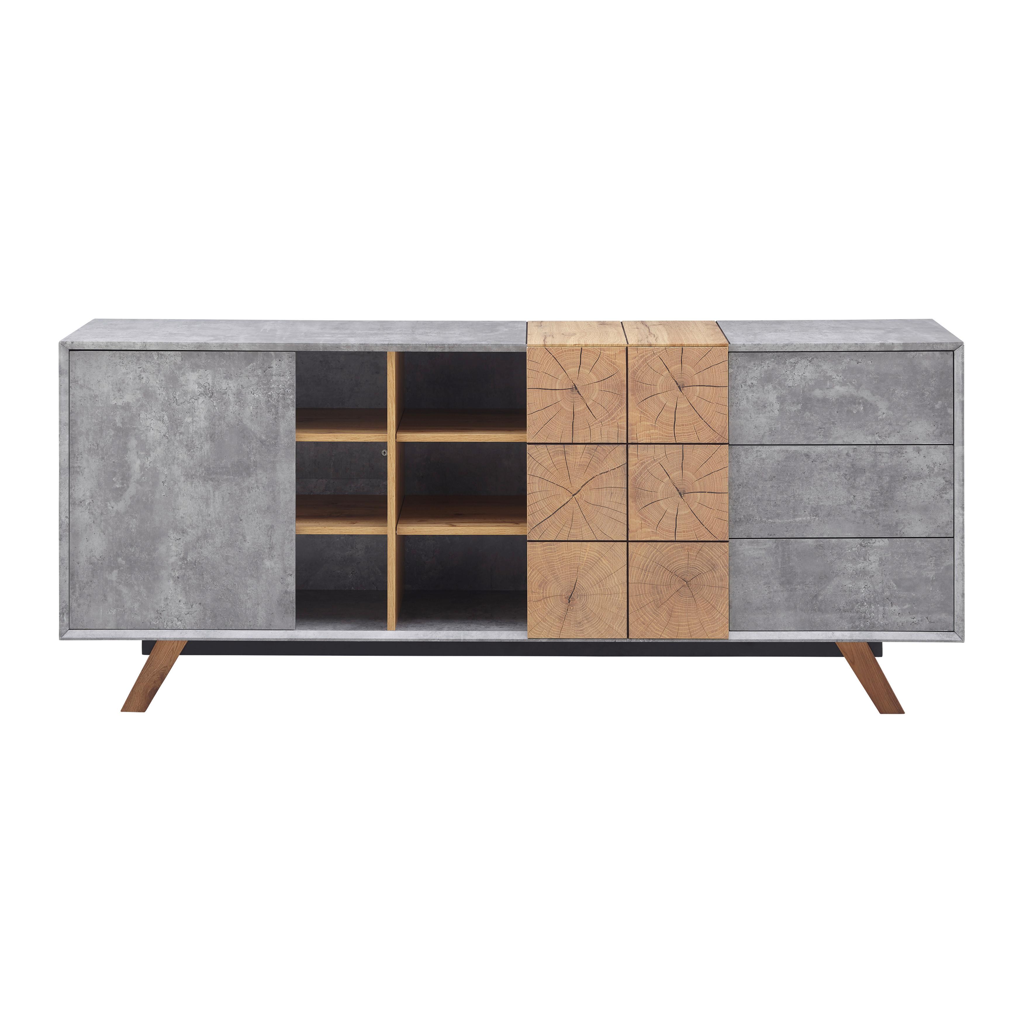 Sideboard Holz "Casper", aus Eiche, teilmassiv - Eichefarben/Grau, MODERN, Holz (180/75/40cm) - Bessagi Home