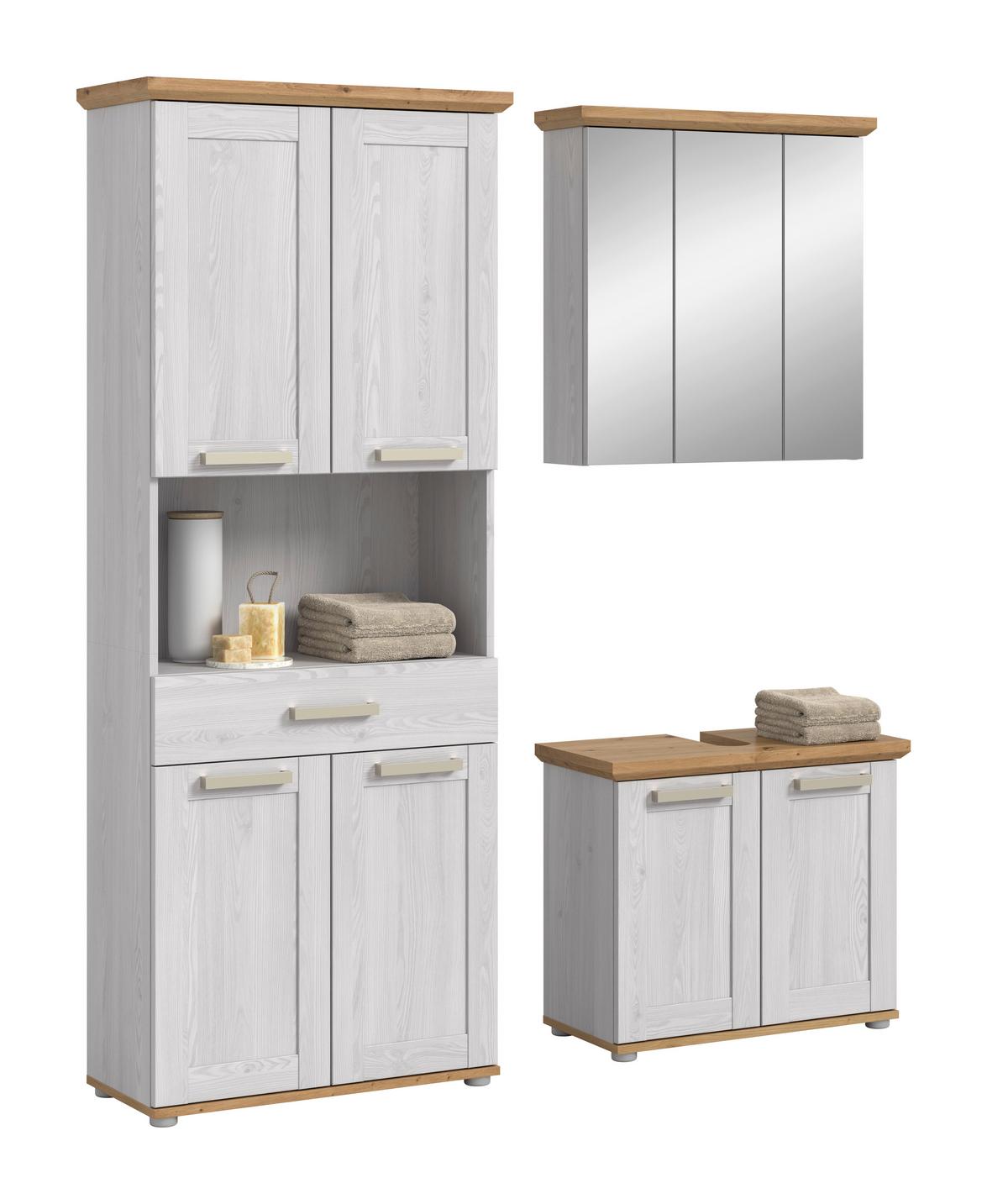 Badezimmer Verona Lärchenfarben/Eiche Artisan - Silberfarben/Lärchefarben, Trend, Glas/Holzwerkstoff (143cm) - MID.YOU
