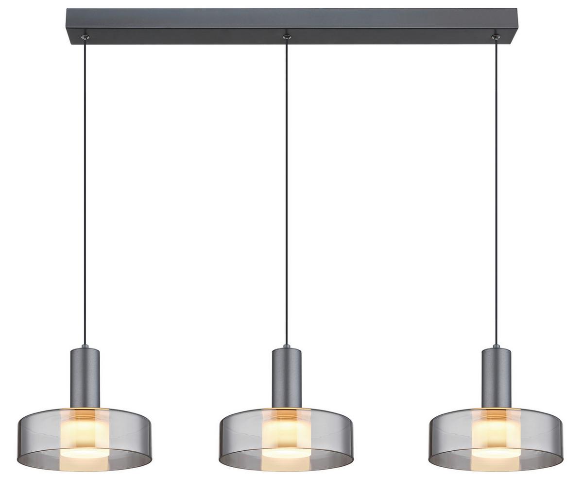 LED-HÄNGELEUCHTE 16019-3H  GRANT - Schwarz/Grau, Design, Glas/Kunststoff (90/22/150cm) - Globo