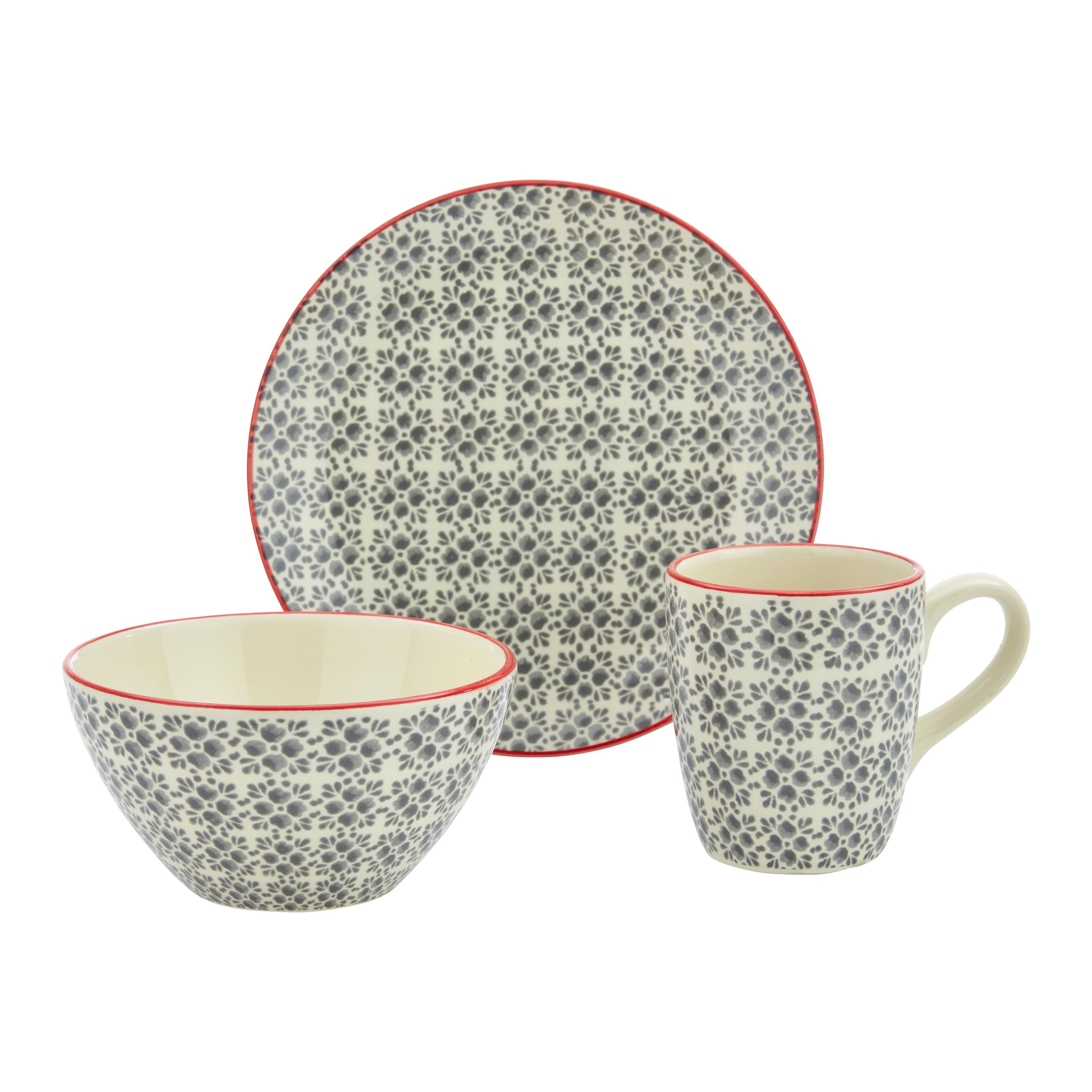 Frühstücksset aus Porzellan 3-teilig ''Mosaico'' - Grau, Keramik - Bessagi Home